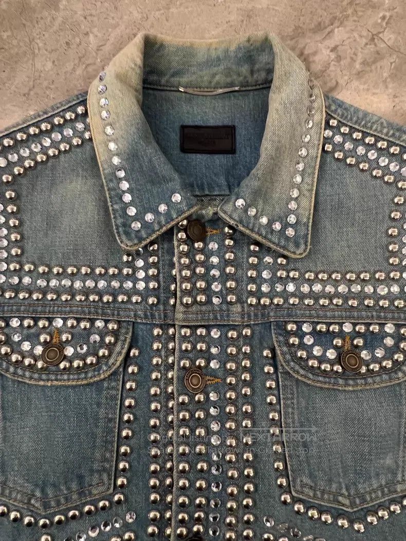 Saint Laurent Paris Saint Laurent Paris Crystal and Diamond Studs Denim Jacket Size US XS / EU 42 / 0 - 4 Thumbnail