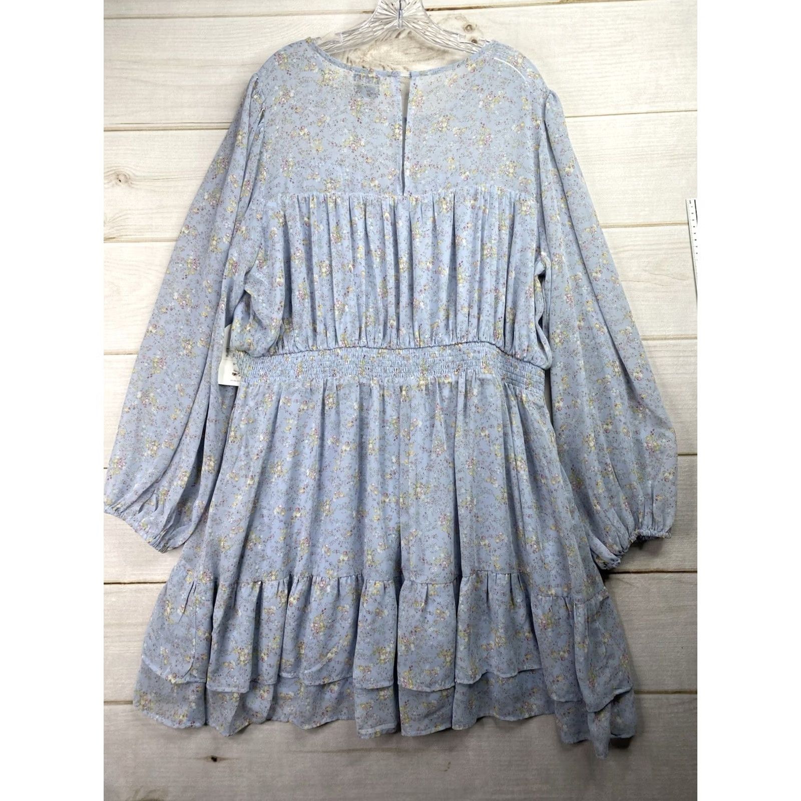 Vintage Arula Dress 3X Blue Floral Long Sleeve Mini Tiered Smocked Waist NWT Casual, Bohemian Dress Mens Women Girls Size XXL / US 16-18 / IT 52-54 - 7 Thumbnail