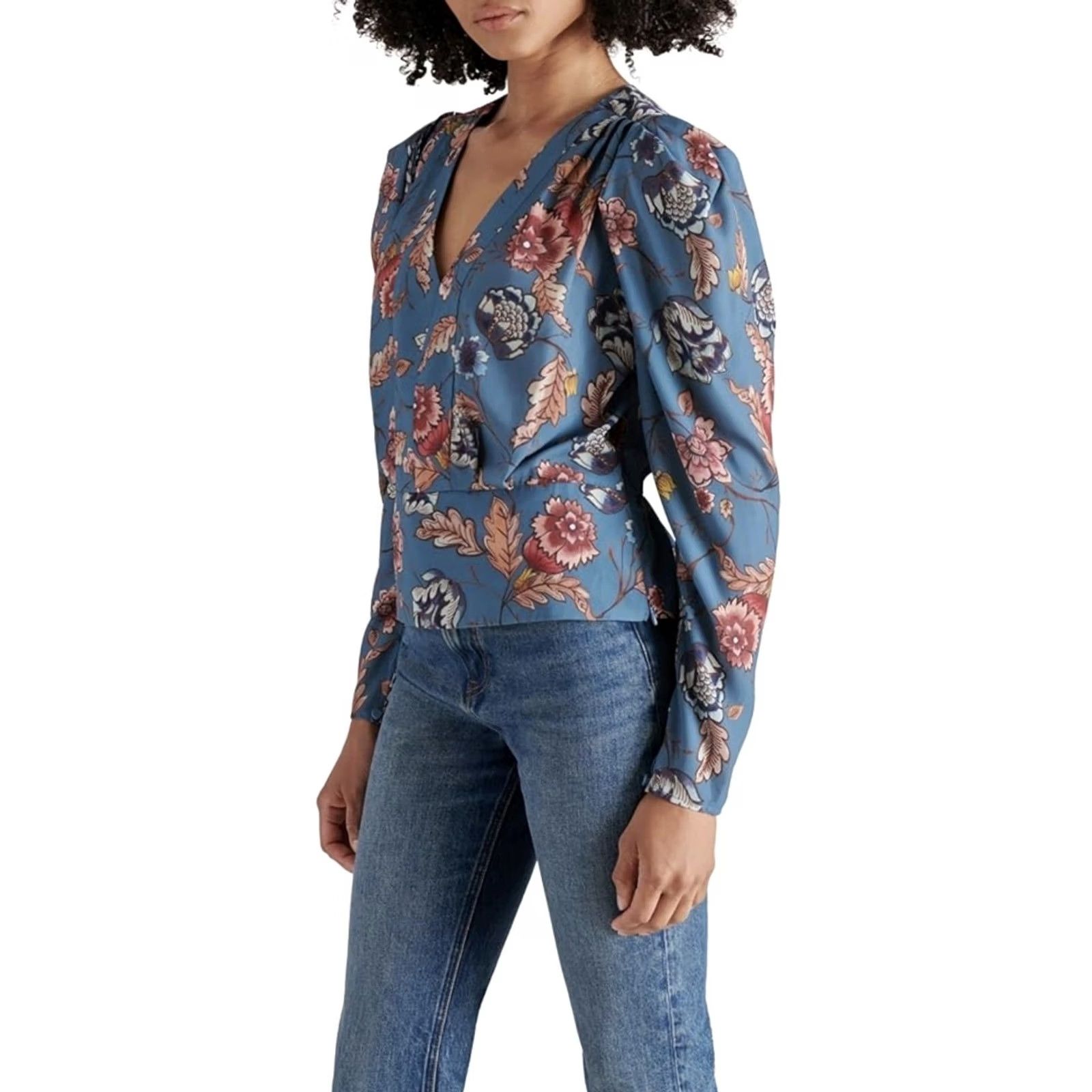 Steve Madden Steve Madden Saige Floral Peplum Top Cadet Blue Size XL Brand New BO304339 Size XL / US 12-14 / IT 48-50 - 4 Thumbnail