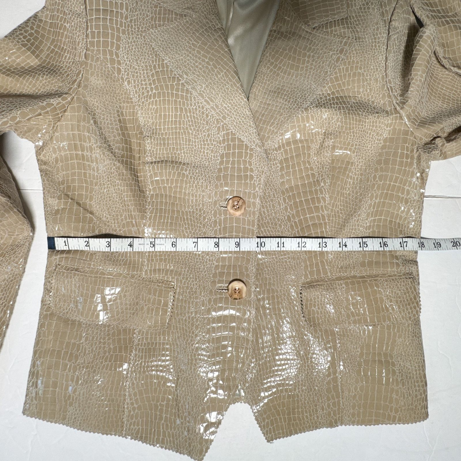 Other Croc Embossed Leather Blazer Jacket Beige Glossy Textured Size L / US 10 / IT 46 - 16 Thumbnail