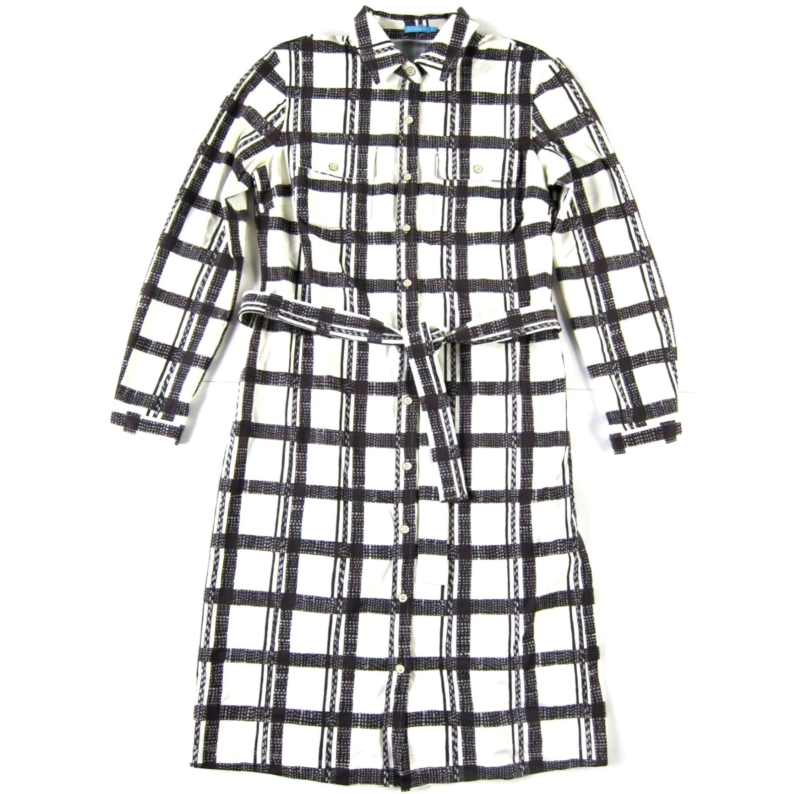 J.McLaughlin VINTAGE New J. McLaughlin Brown Ivory Plaid Button Down Collar Stretch Tie Shirt Dress S Size S / US 4 / IT 40 - 2 Thumbnail