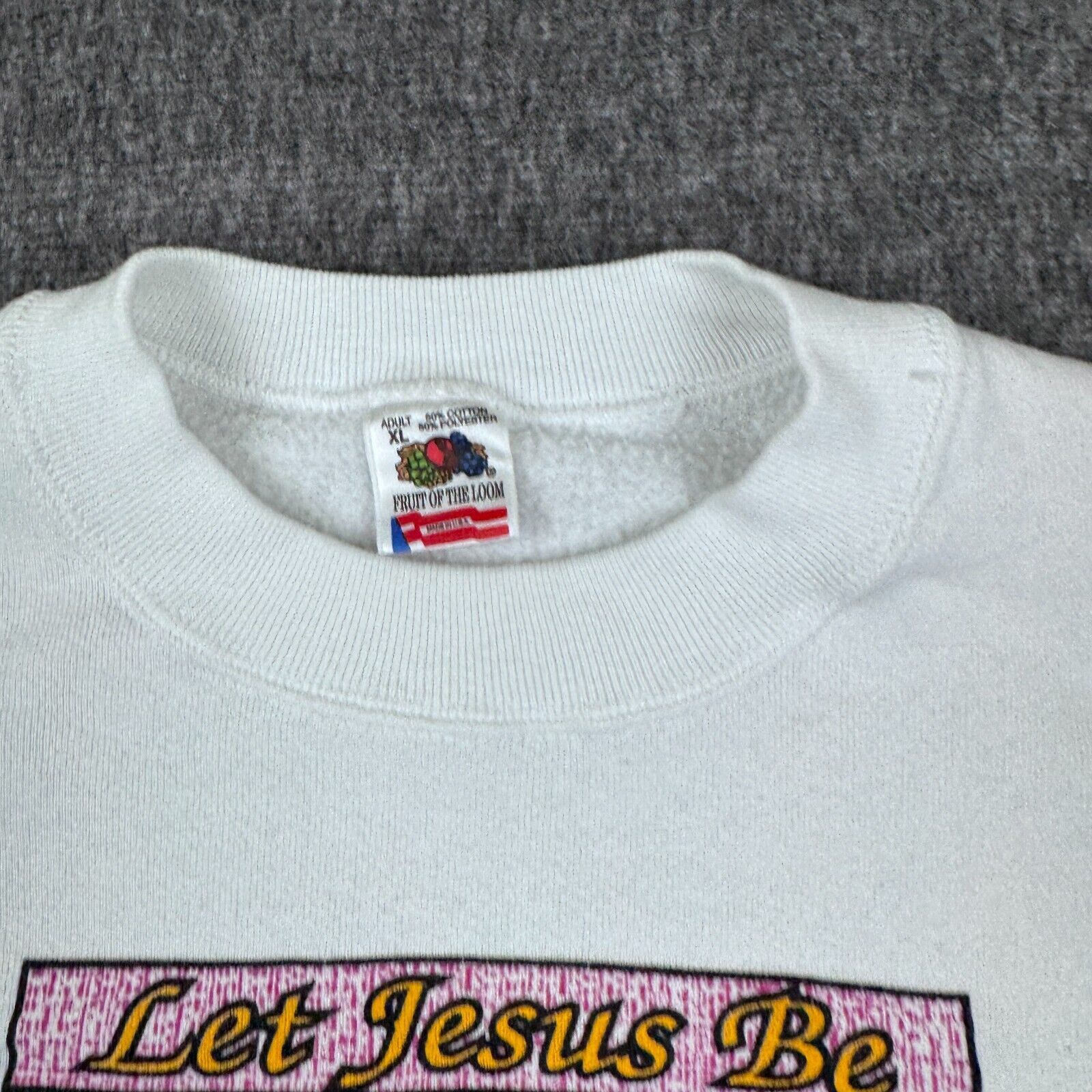 Fruit Of The Loom Vintage Let Jesus Be First Sweatshirt Men's XL White God 90s Size US XL / EU 56 / 4 - 5 Thumbnail