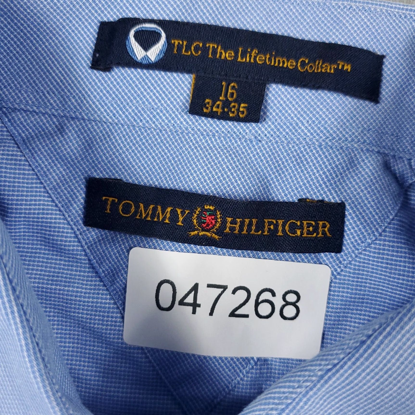 Tommy Hilfiger VINTAGE Tommy Hilfiger Dress Shirt Mens 16 Blue Long Sleeve Button-Up Collared 100% Cotton Regular Adult Medium Blue Classic Modern Wedding Mens Size 42R - 7 Thumbnail