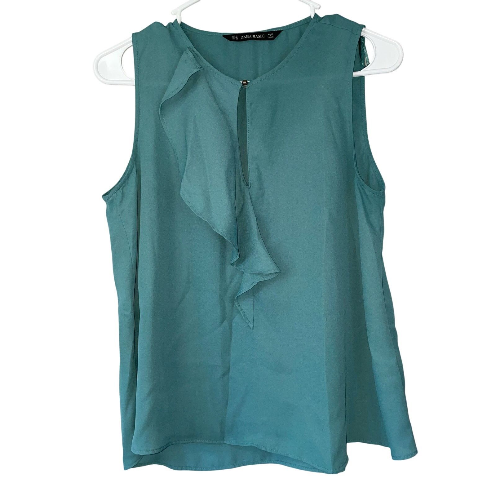 Zara Zara Basic Blue Blouse M Sleeveless Ruffle Keyhole Career Size M / US 6-8 / IT 42-44 - 1 Thumbnail