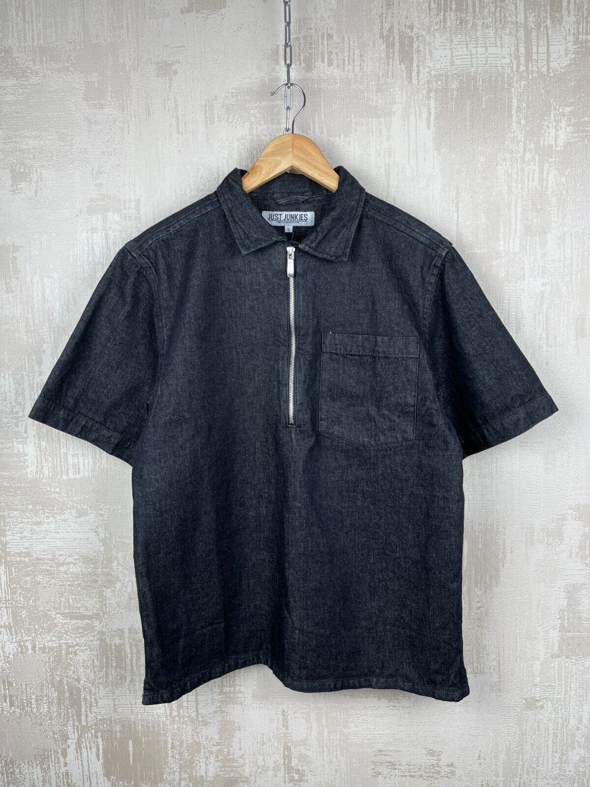 Other Just Junkies Reggie Half Zip Black Denim Short Sleeve Shirt Size US S / EU 44-46 / 1 - 3 Thumbnail