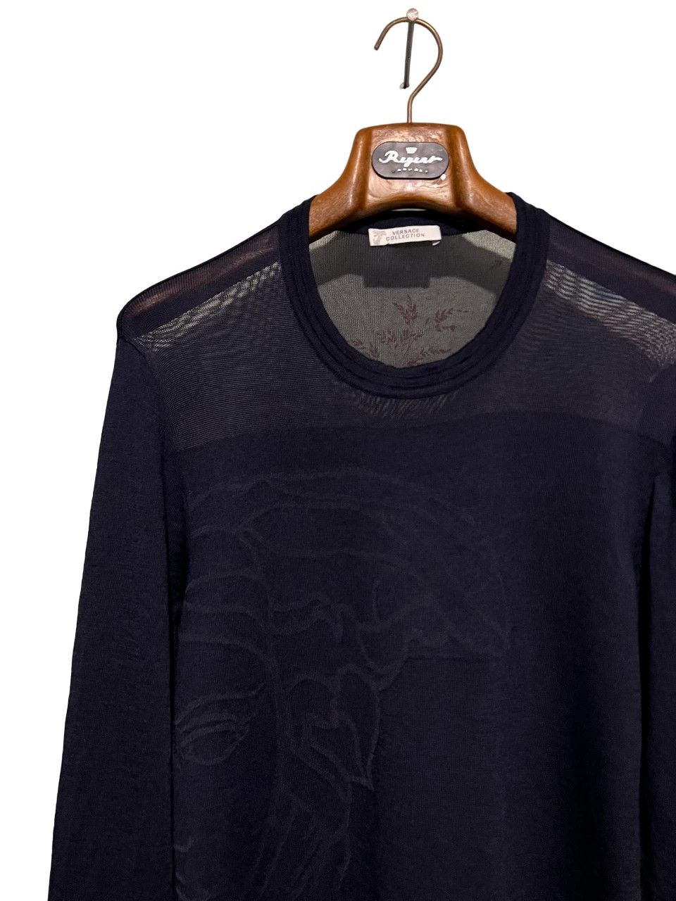 Versace VERSACE Collection Big Logo Sweatshirt Jumper Wool Navy Blue Size US M / EU 48-50 / 2 - 2 Thumbnail