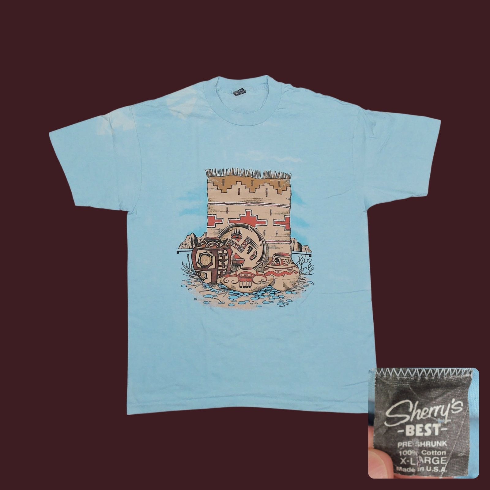 Vintage Vintage 90s Sun Faded Single Stitch Southwestern Pottery Tee Size US L / EU 52-54 / 3 - 1 Thumbnail
