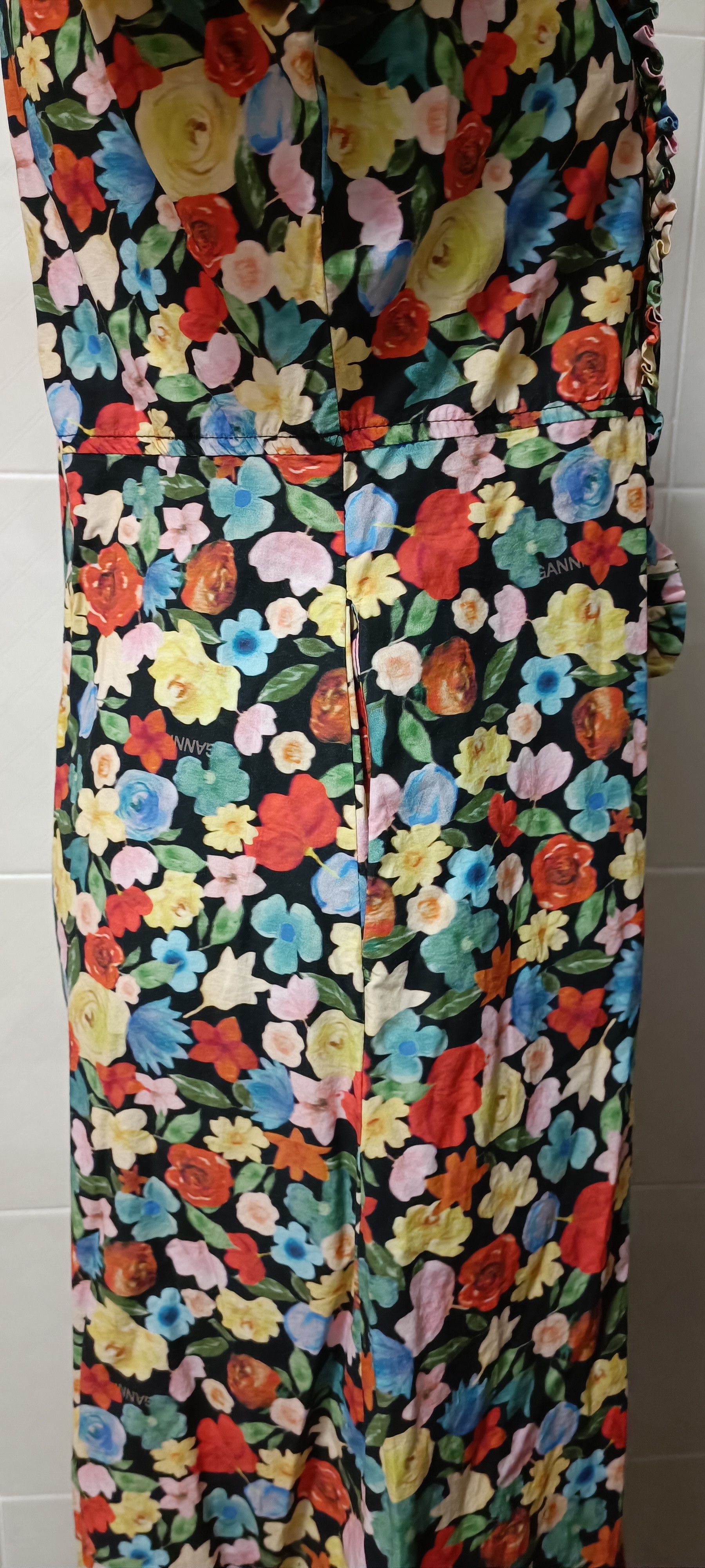 Ganni Tie-Neck Multicolor Floral - Print Cotton -Poplin Maxi Dress Size S / US 4 / IT 40 - 8 Thumbnail