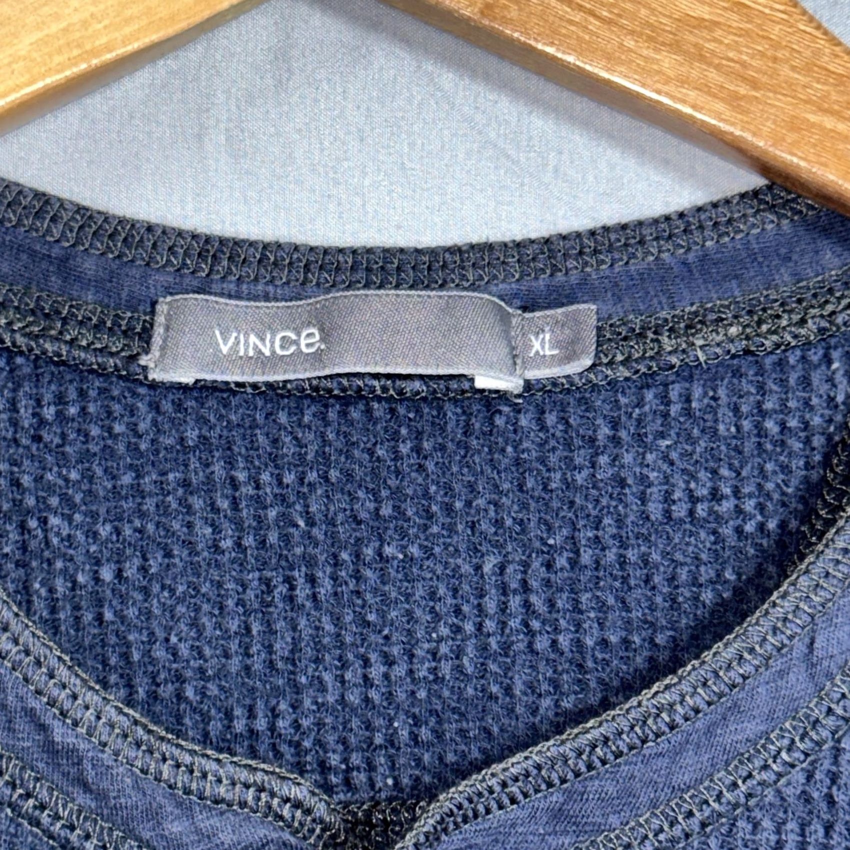 Vince Vince Henley Shirt Mens XL Blue Waffle Knit Thermal Long Sleeve T-Shirt Top Size US XL / EU 56 / 4 - 7 Thumbnail