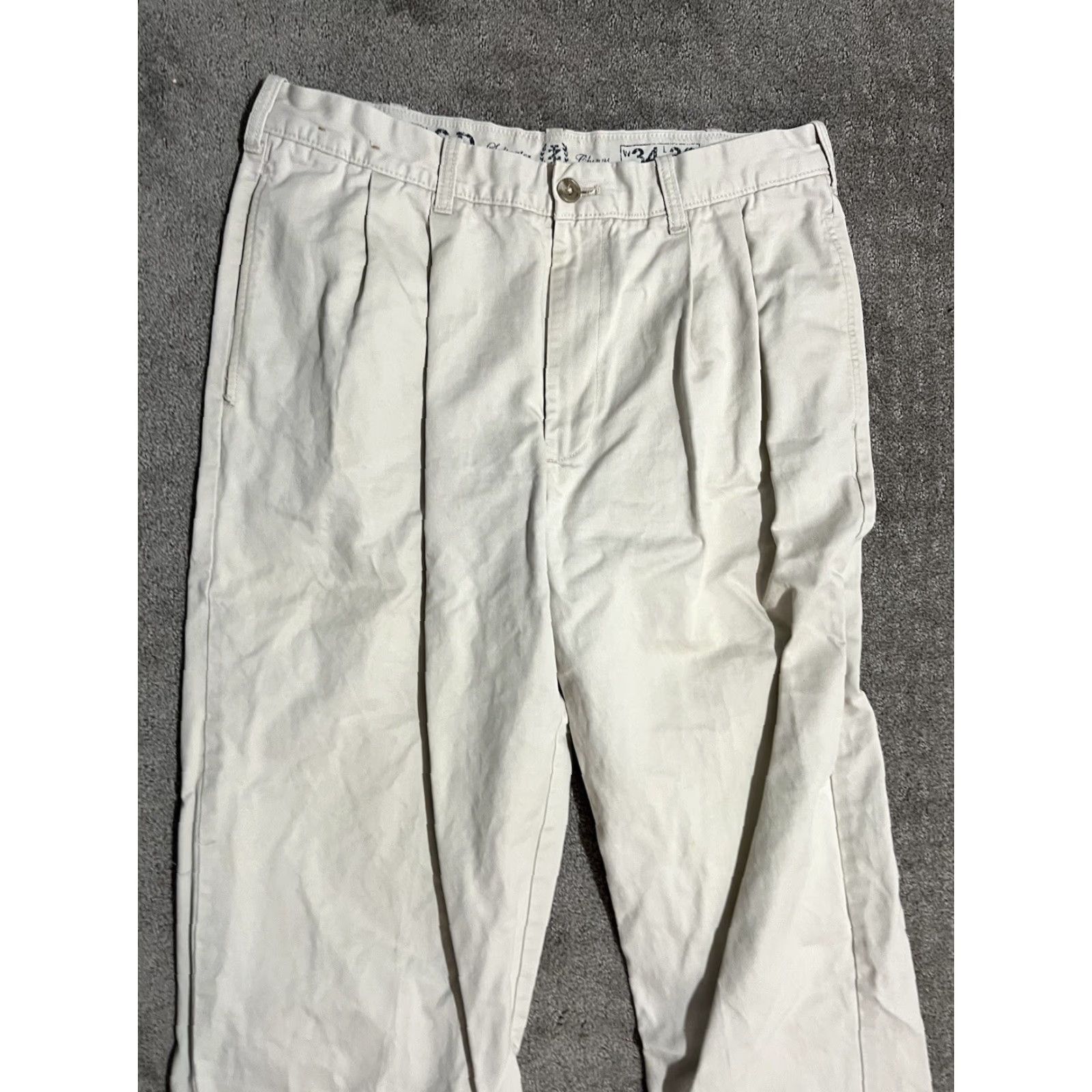 Izod IZOD Saltwater Mens Pants Chino 34 Reg Beige Canvas 90s Preppy Straight Leg Pockets Zipper Button Slim Comfort Size US 34 / EU 50 - 2 Thumbnail