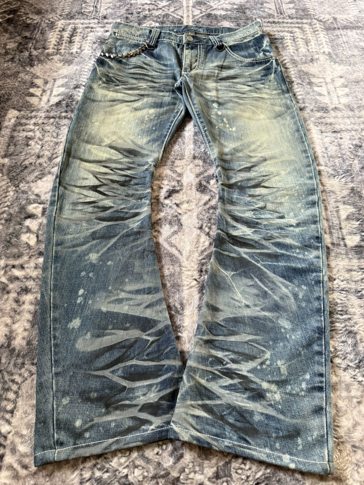 GOSTAR DE FUGA Buffalo bobs japan heavy claw mark studded flared jeans Size US 32 / EU 48 - 1 Thumbnail