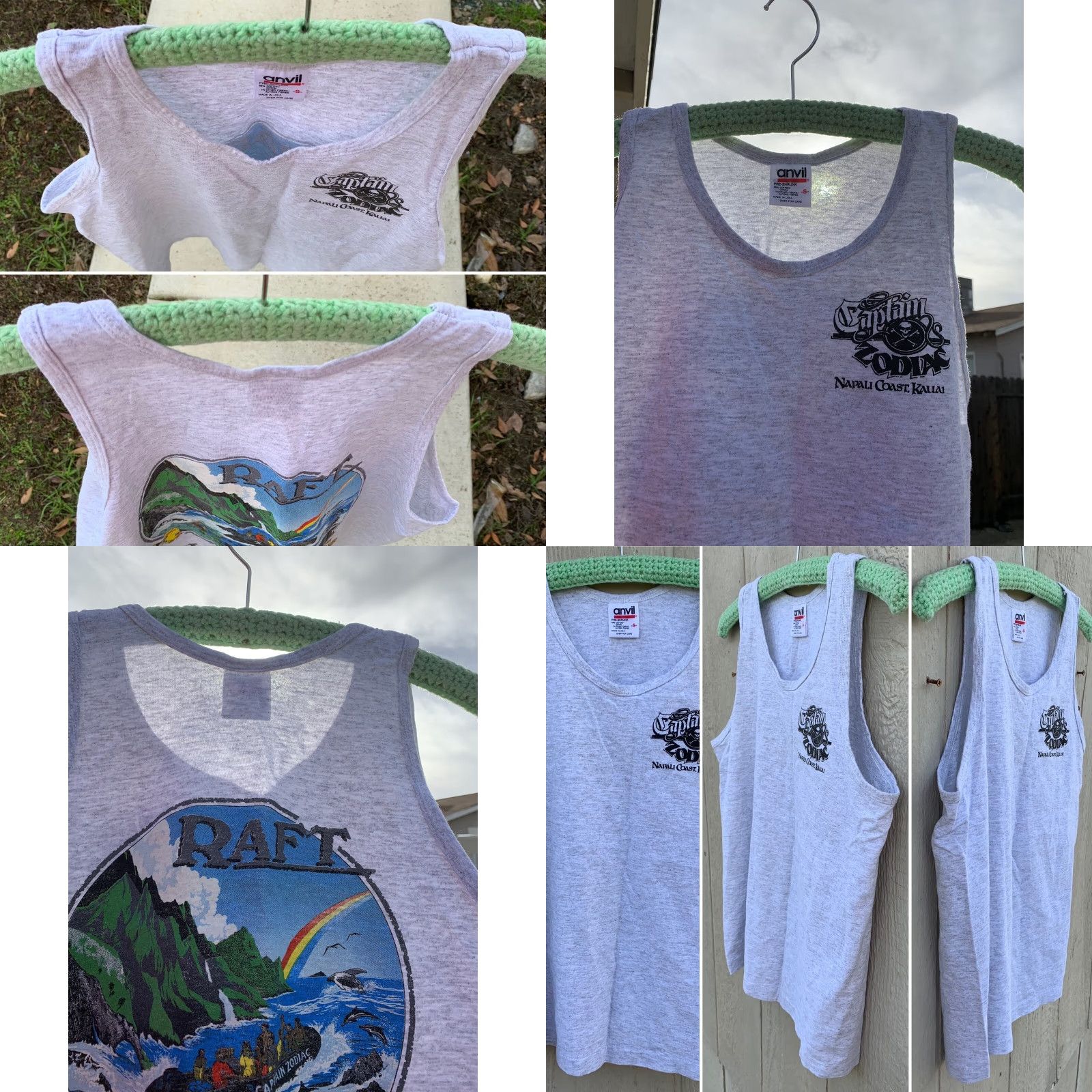 Anvil VINTAGE Anvil Captain Zodiak Napali Coast Kauai Raft Kauai Tank Top Unisex S Gray Cotton Blend Preshrunk Graphic Print T-Shirt USA Made Size US S / EU 44-46 / 1 - 8 Thumbnail