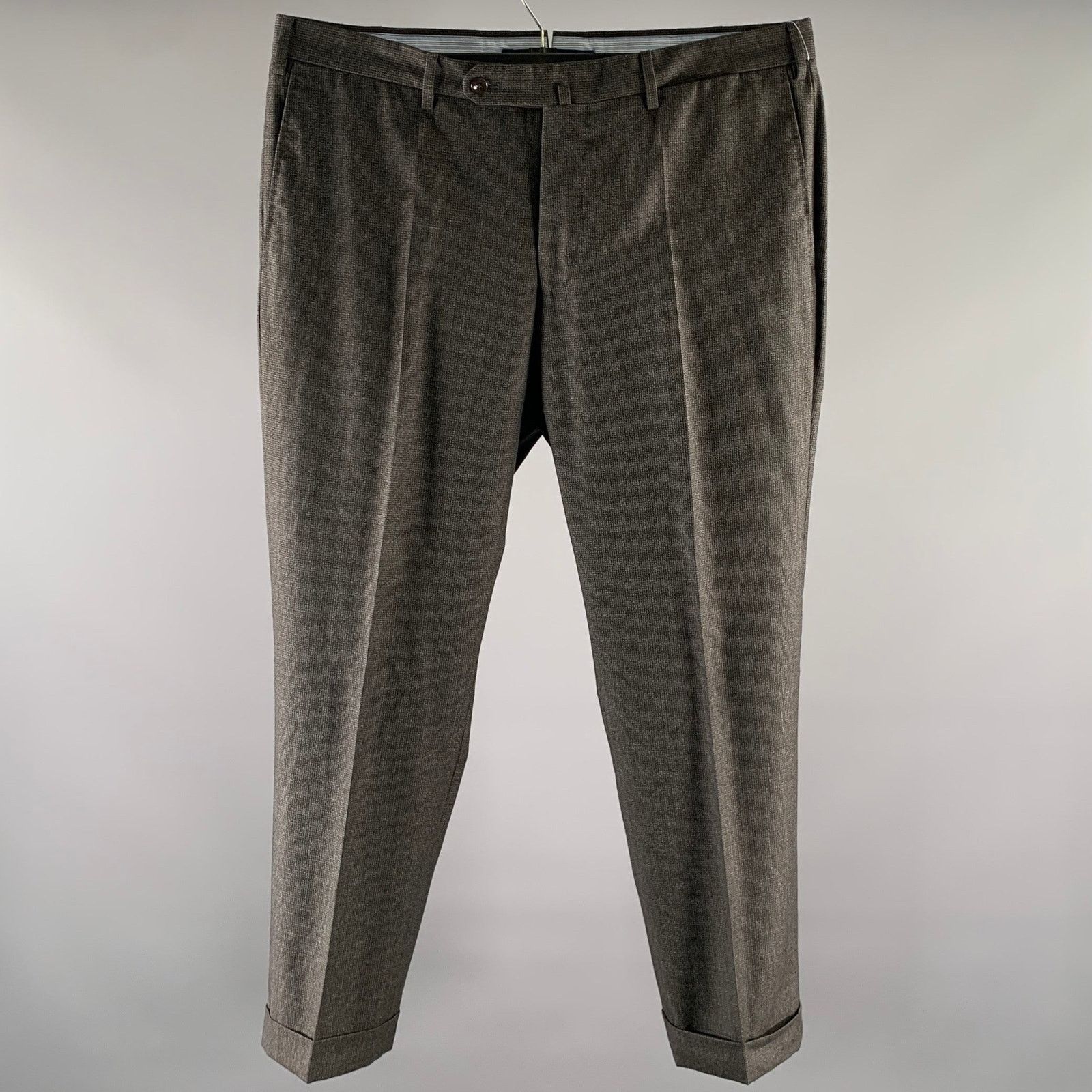 Incotex INCOTEX Size 38 Grey Black Grid Wool Cuffed Dress Pants Size US 38 / EU 54 - 1 Thumbnail