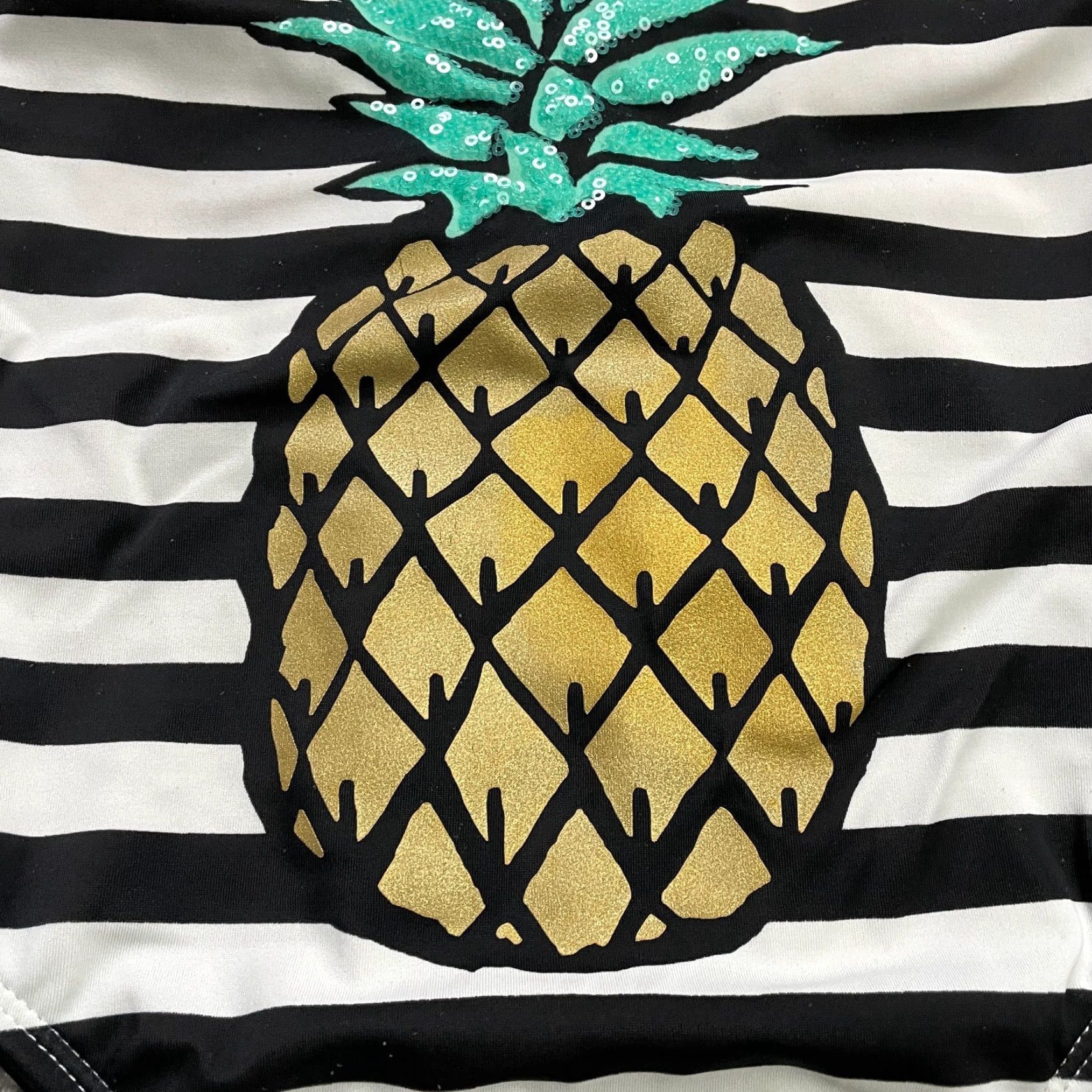 Vintage No Boundaries One Piece Swimsuit Womens M Striped Pineapple Beaded Beach, Multi, Sleeveless, 90s Beach Vibe? Size ONE SIZE - 4 Thumbnail