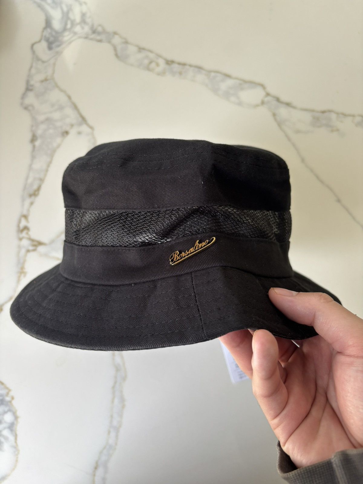 Borsalino NWT Borsalino Cotton Mesh Bucket Hat Black L Size ONE SIZE - 2 Thumbnail