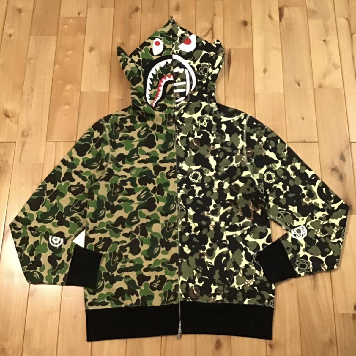 image of Bape × Unkle Abc Camo Shark Full Zip Hoodie A Bathing Ape in Green Camo, Men's (Size Medium)