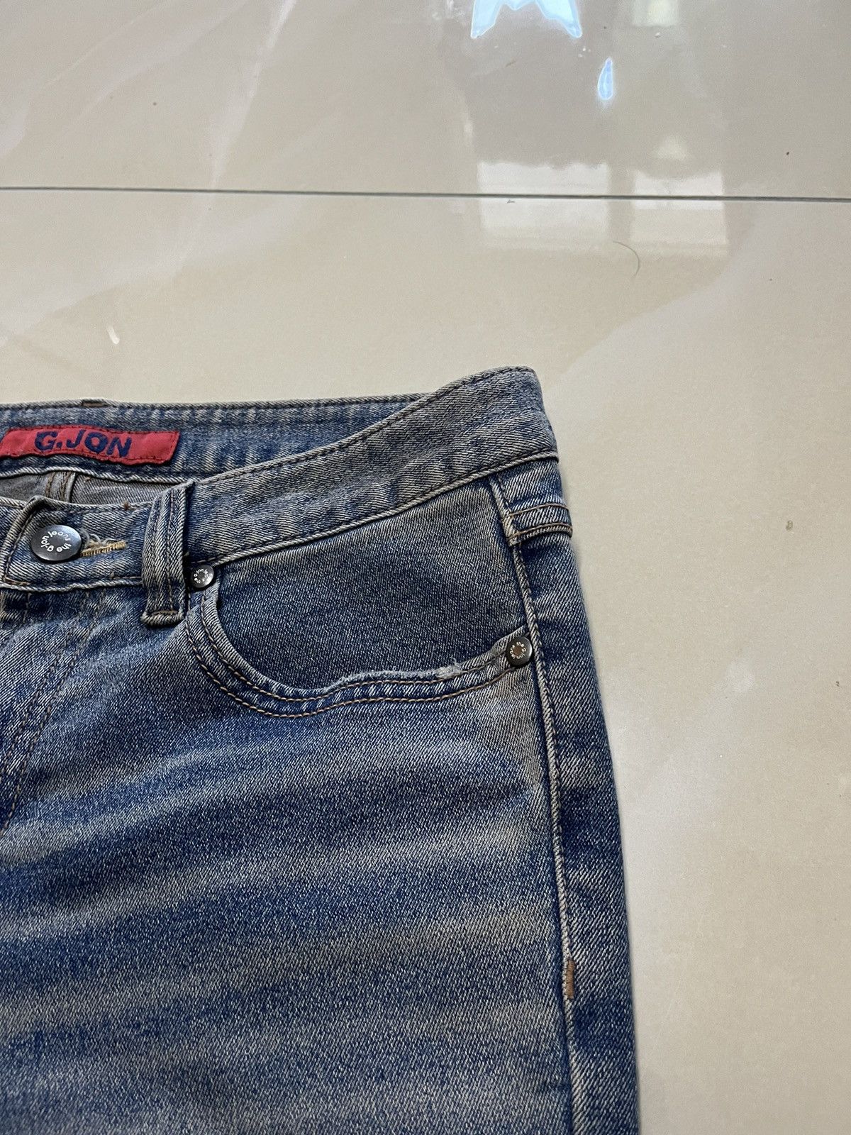 Tornado Mart Flare Jeans G.JON roses distressed low rise rusty denim Size US 29 - 10 Thumbnail
