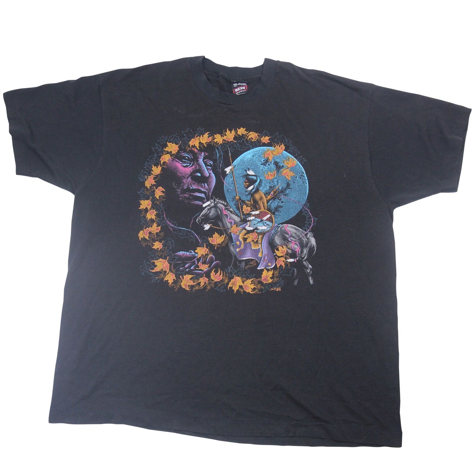 Fruit Of The Loom × Vintage Vintage 1993 Buffalo Native American Scene Graphic T Shirt Size US XXL / EU 58 / 5 - 1 Thumbnail