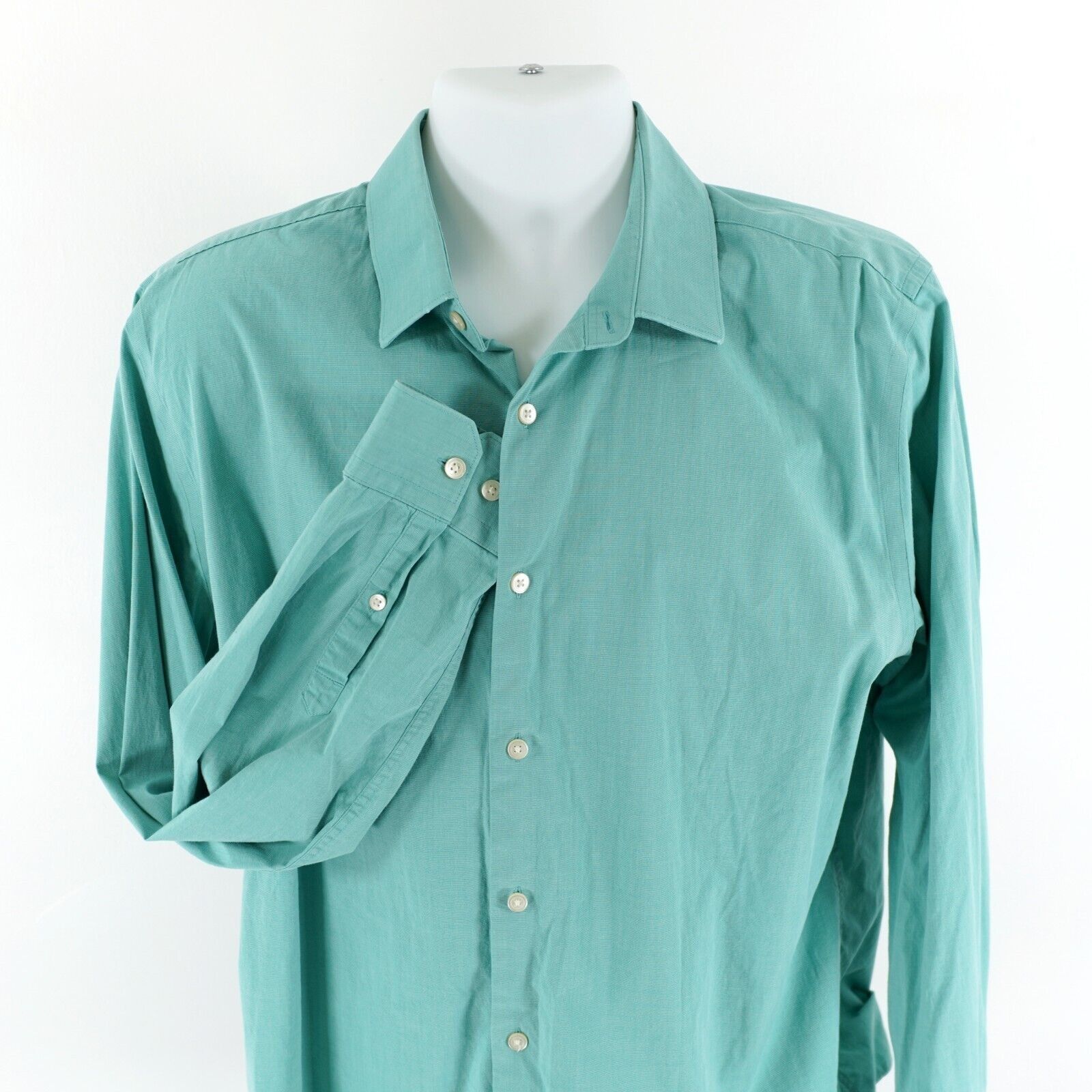 Express Express 1MX Fitted XL 17-17.5 Blue/Green Collared Dress Shir Size US XL / EU 56 / 4 - 1 Thumbnail