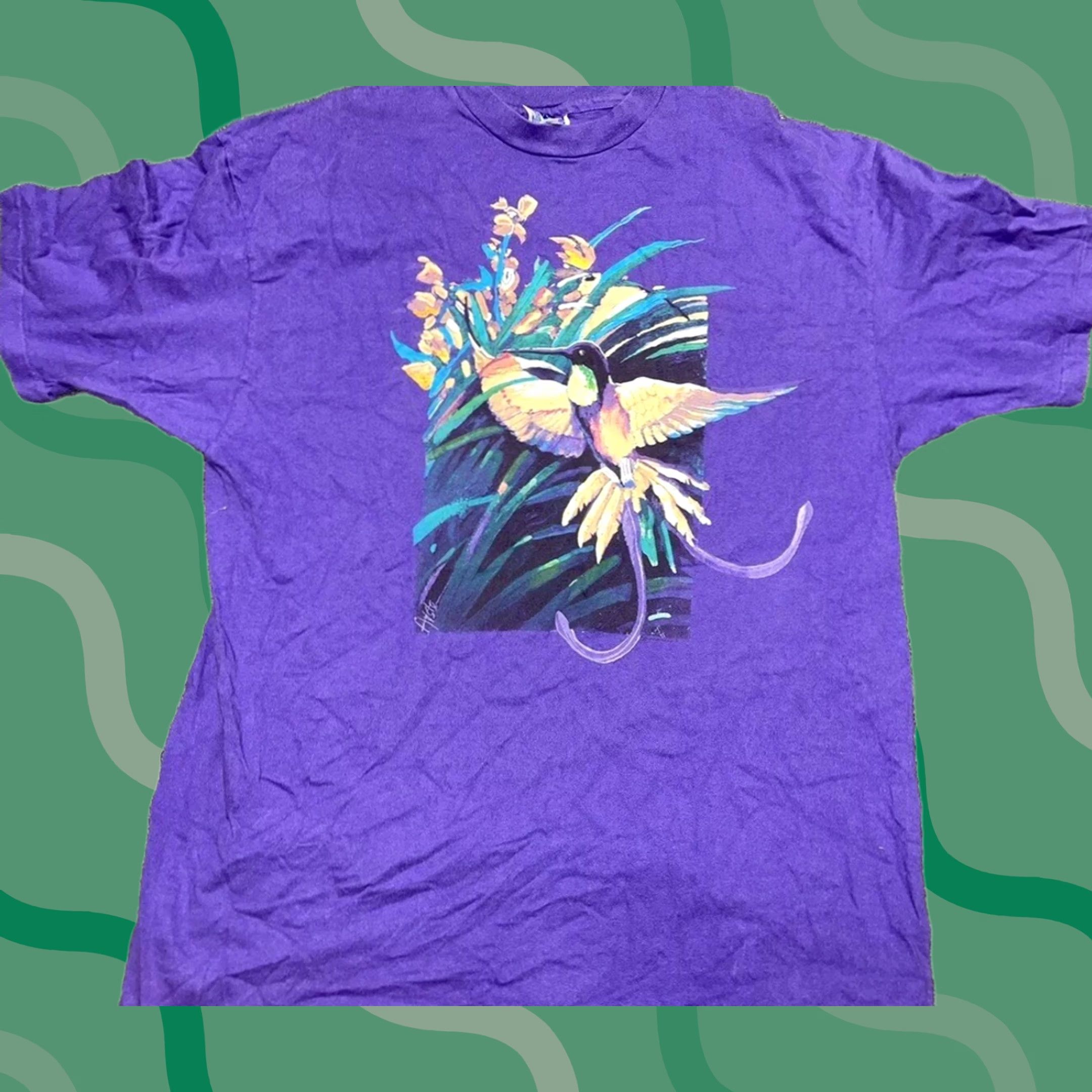 Hanes VINTAGE 90s Hummingbird Nature Animal Made In T-Shirt Size XL Purple USA Mens Size US L / EU 52-54 / 3 - 1 Thumbnail
