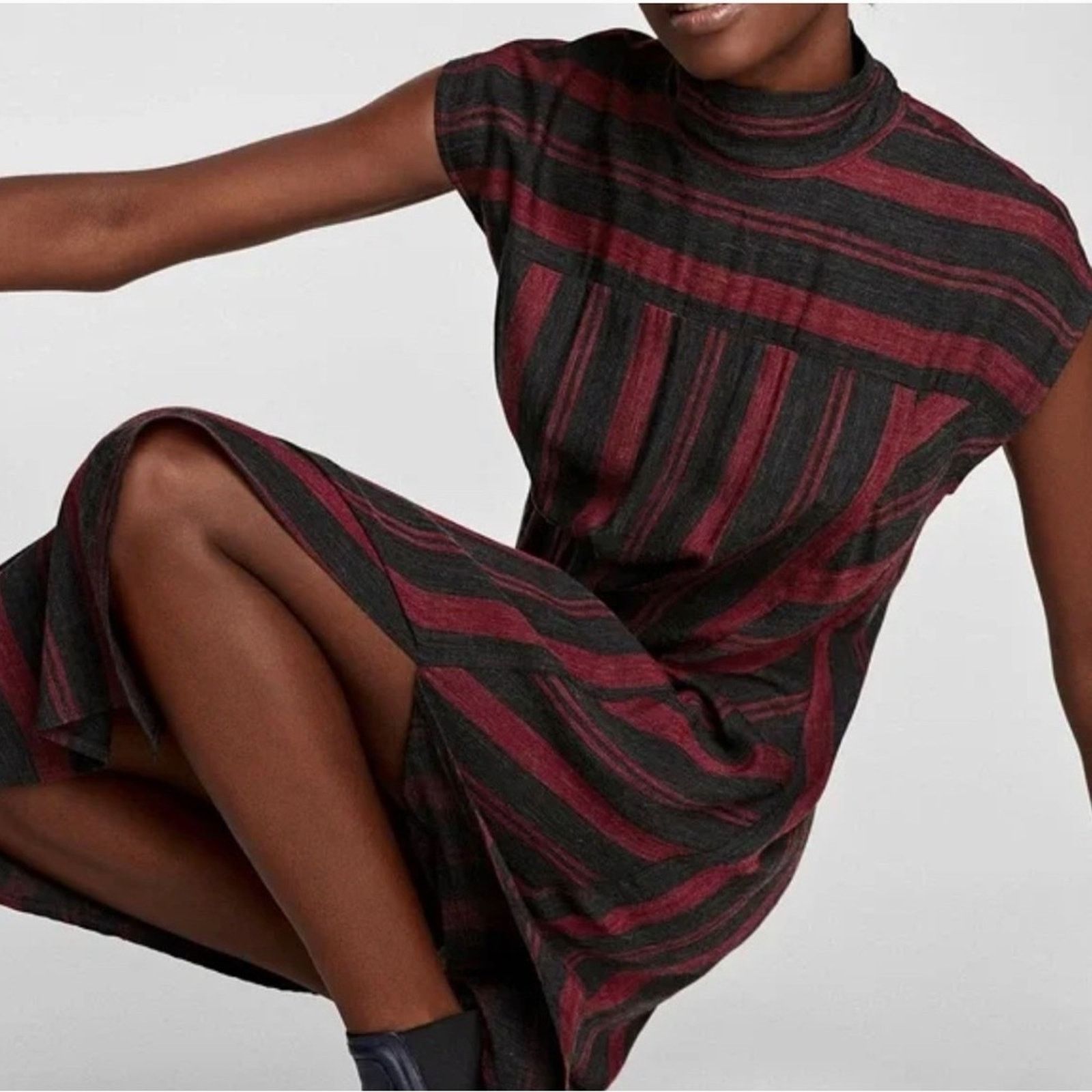 Zara Zara asymmetrical striped black red heather dress size XS Size XS / US 0-2 / IT 36-38 - 3 Thumbnail