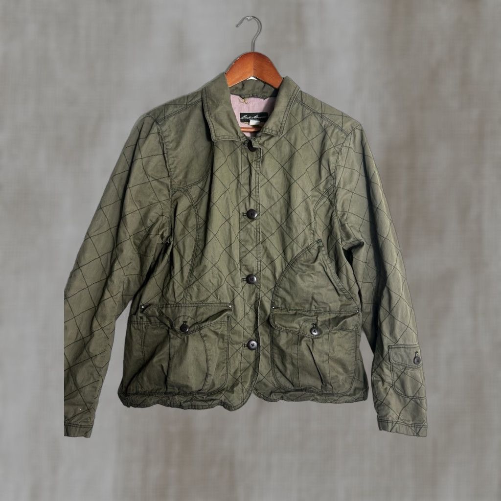 Eddie Bauer VINTAGE Eddie Bauer Womens Large Army Green Button Up Field Jacket Cotton Nylon Size L / US 10 / IT 46 - 1 Thumbnail