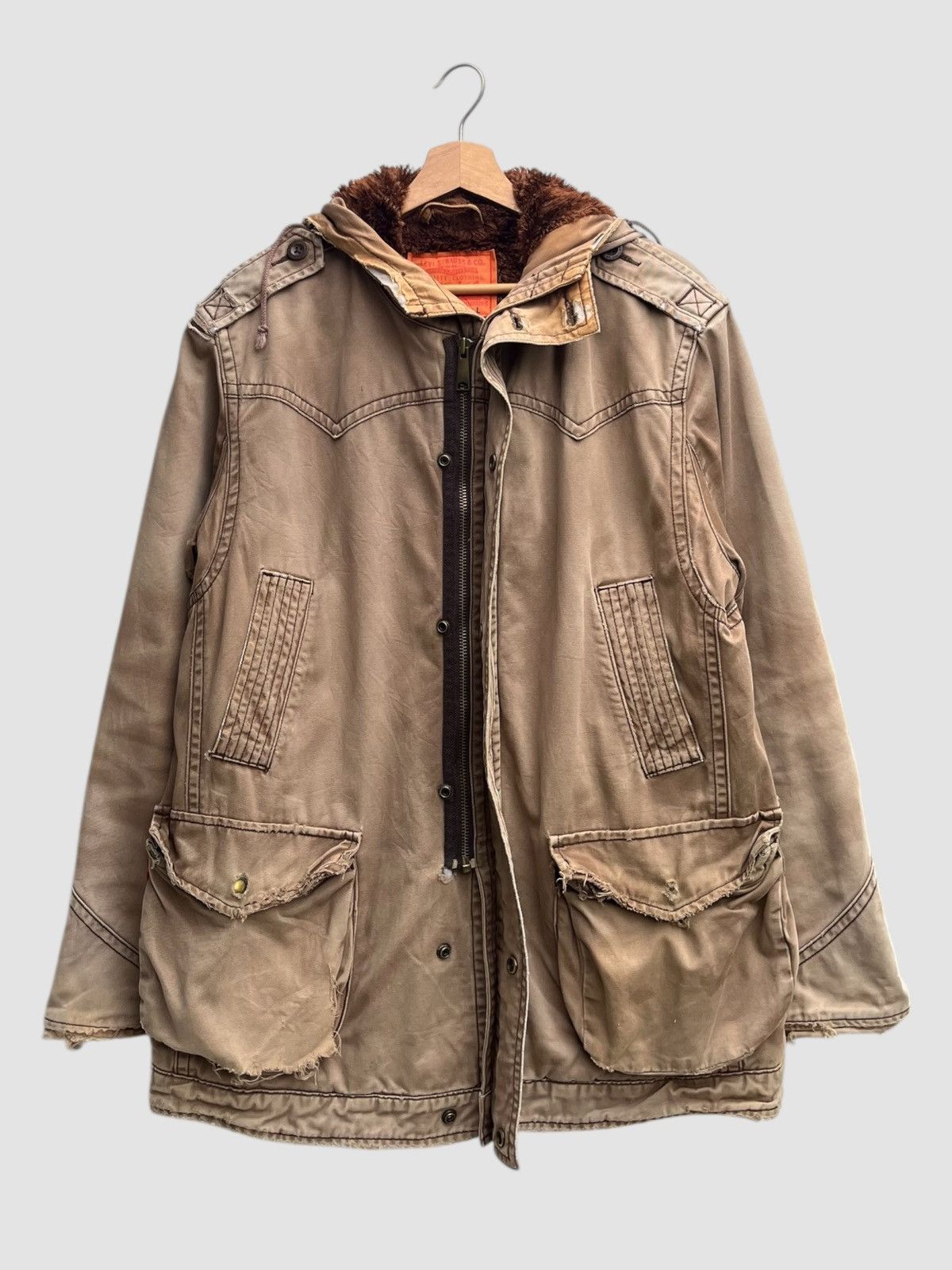 Levi's Distressed Levi’s Mod/Military Fur Lining Hooded Jacket Size US L / EU 52-54 / 3 - 3 Thumbnail