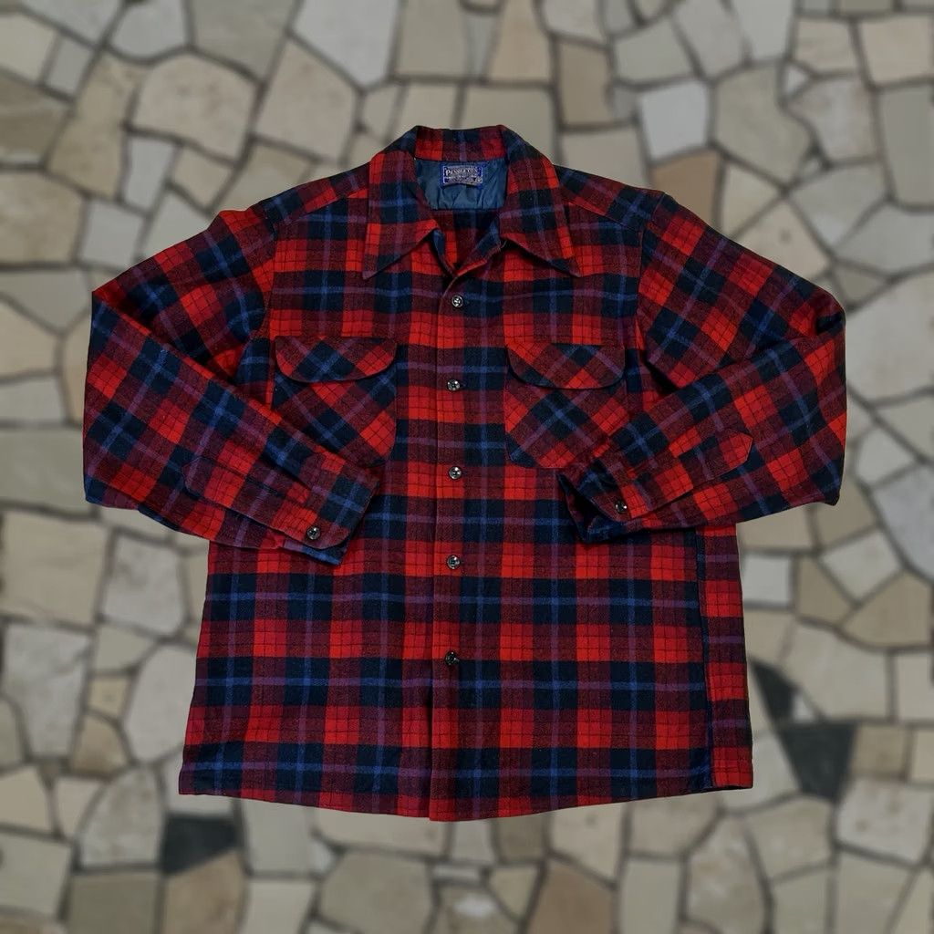 Pendleton VINTAGE Pendleton Board Shirt Mens Medium Red Plaid Wool Long Sleeve Button-Up Collar Loop Pockets 100% Wool USA Size US M / EU 48-50 / 2 - 1 Thumbnail