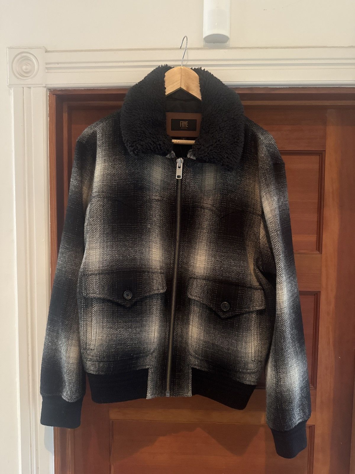 Frye Frye Dylan Shadow Plaid Wool Bomber Jacket Size US M / EU 48-50 / 2 - 1 Thumbnail