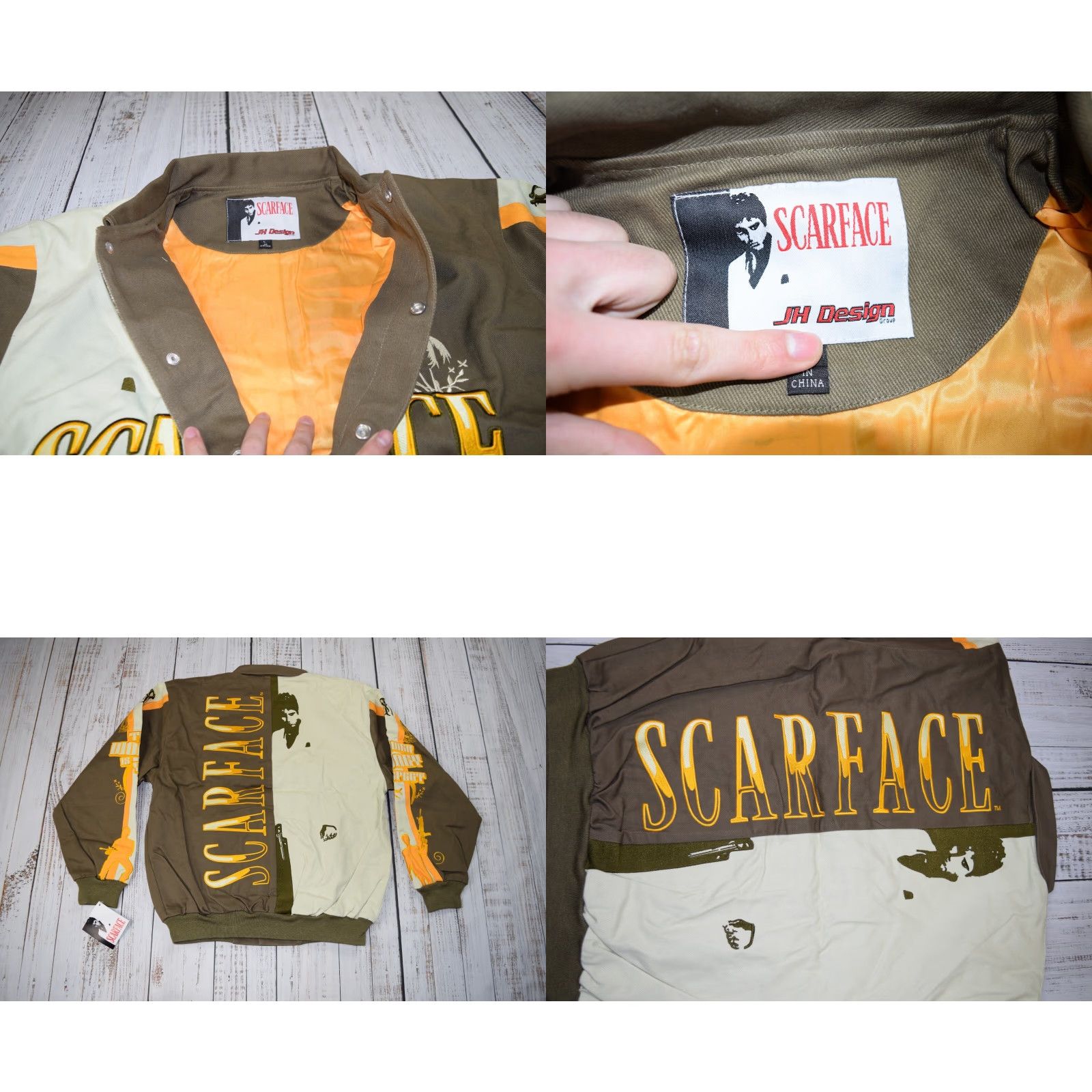 JH Design VINTAGE VERY RARE JH DESIGN SCARFACE JACKET SNAP EMBROIDERED BROWN TAN 2XL NWT Size US XXL / EU 58 / 5 - 8 Thumbnail