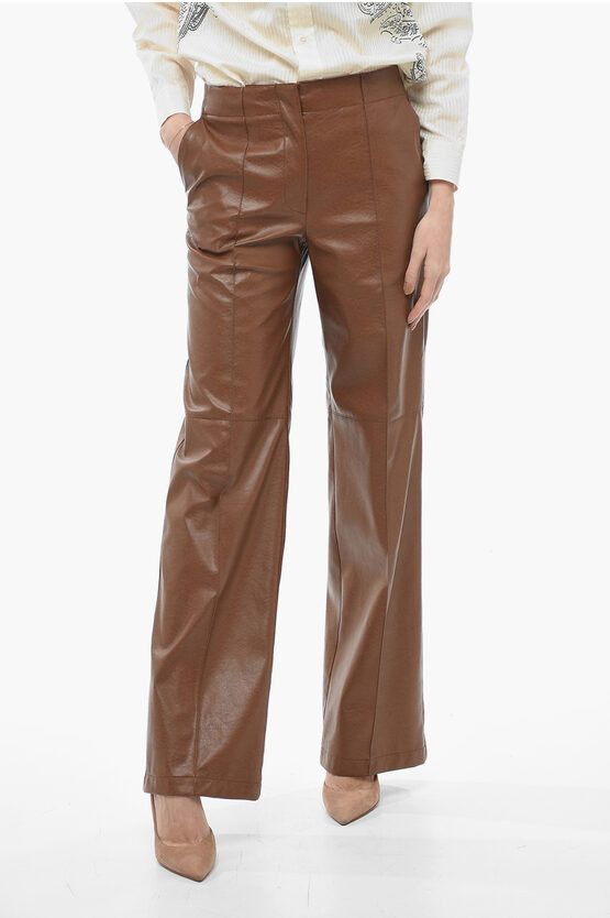 image of Msgm Straight Fit Eco-Leather Pants in Brown, Women's (Size 26)