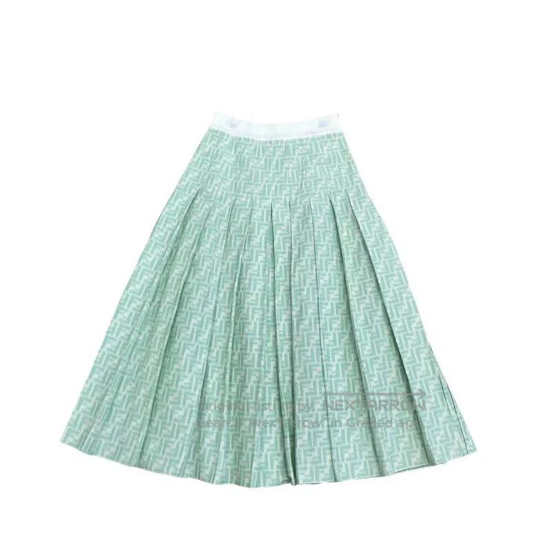 Fendi Fendi White and Green Monogrammed Double F Pleated Skirt Size 26" / US 2 / IT 38 - 6 Thumbnail