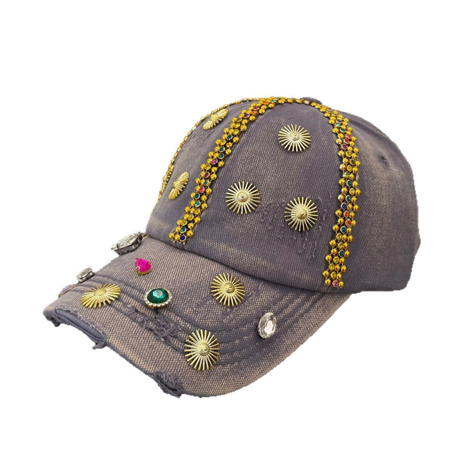Other Rhinestone Sun Gem Denim Cap | Distressed Street Size ONE SIZE - 5 Thumbnail