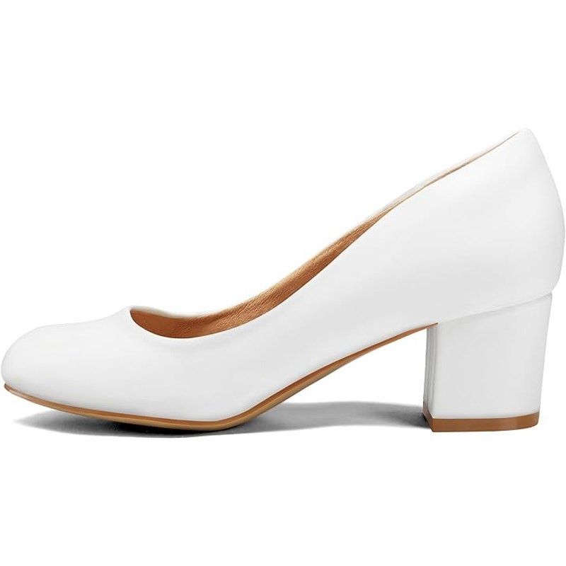 Other Mysoft Womens Size 8 White Rounded Toe Block Heel Pumps Size US 8 / IT 38 - 2 Thumbnail