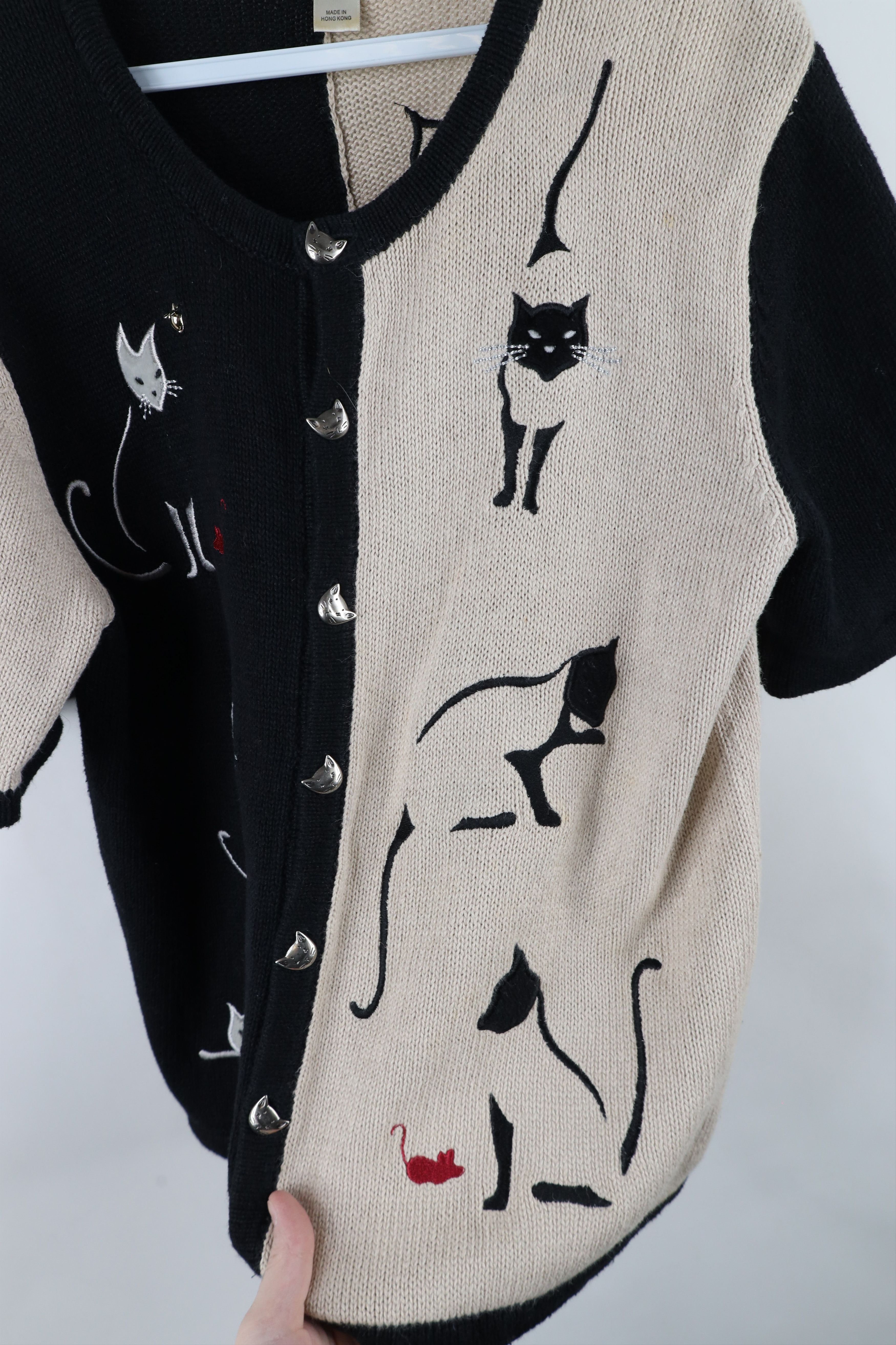 Vintage Vintage 90s Over Print Short Sleeve Knit Cardigan Sweater Size M / US 6-8 / IT 42-44 - 7 Thumbnail