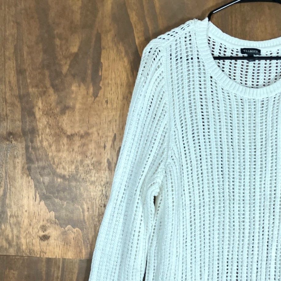 Talbots Talbots Sweater Womens Large White Open-Knit 100% Cotton Long Sleeve Size L / US 10 / IT 46 - 4 Thumbnail