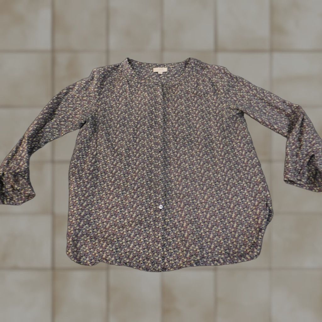 Ann Taylor Loft Top Button-Up Cotton Floral Long Sleeve Womens M Black Size M / US 6-8 / IT 42-44 - 1 Thumbnail