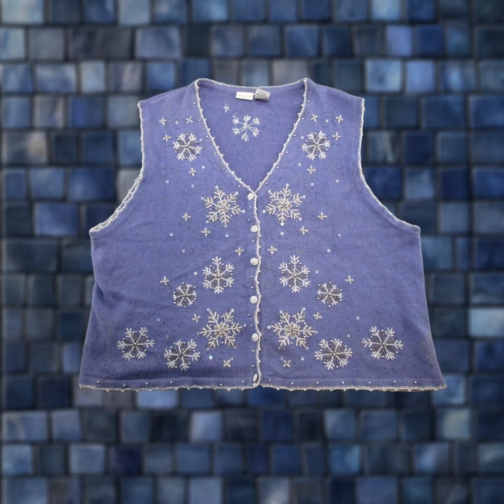 Vintage White Stag Women's Christmas Snowflake Zip Up Sweater Vest XS? No, Size 26/28 Y2K Read Size 4XL / US 24-26 - 1 Thumbnail