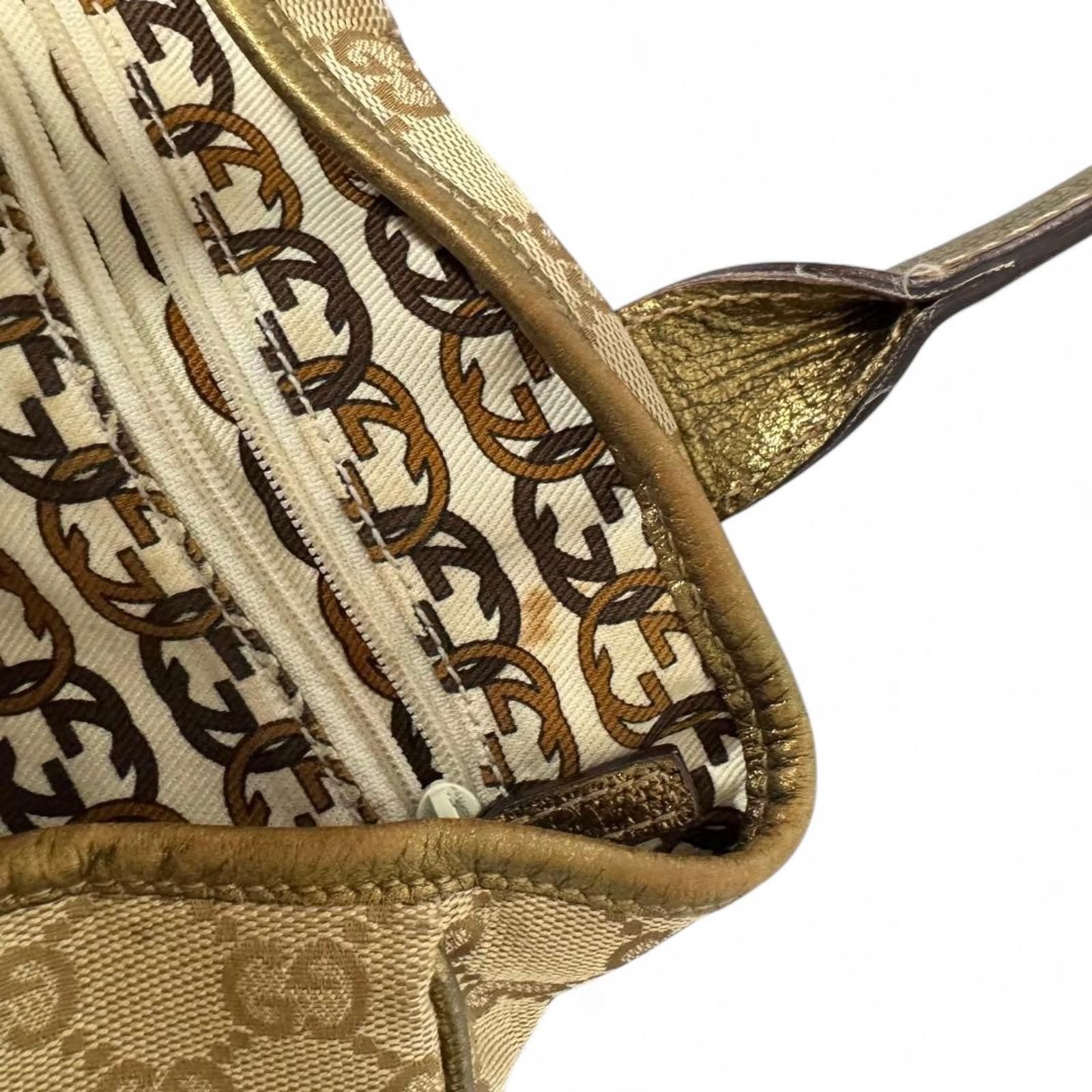 Gucci Gucci - Beige Monogram Canvas Handbag with Gold Leather Trim Size ONE SIZE - 8 Thumbnail