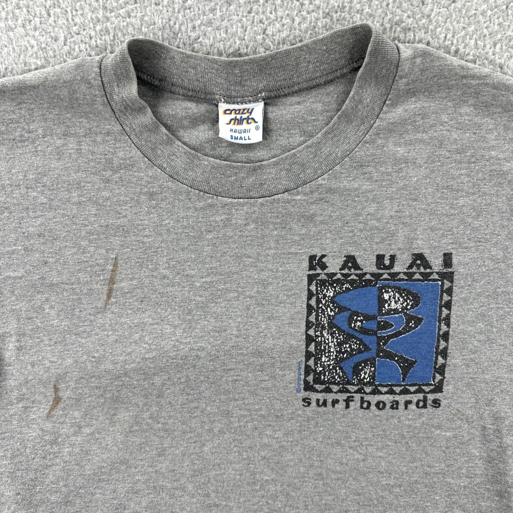 Vintage VINTAGE Crazy Shirts T-Shirt Mens S Gray Knit 100% Cotton Crew Neck Short Sleeve USA 90s Hawaiian Surfboards Stitch Boys? Size US S / EU 44-46 / 1 - 5 Thumbnail
