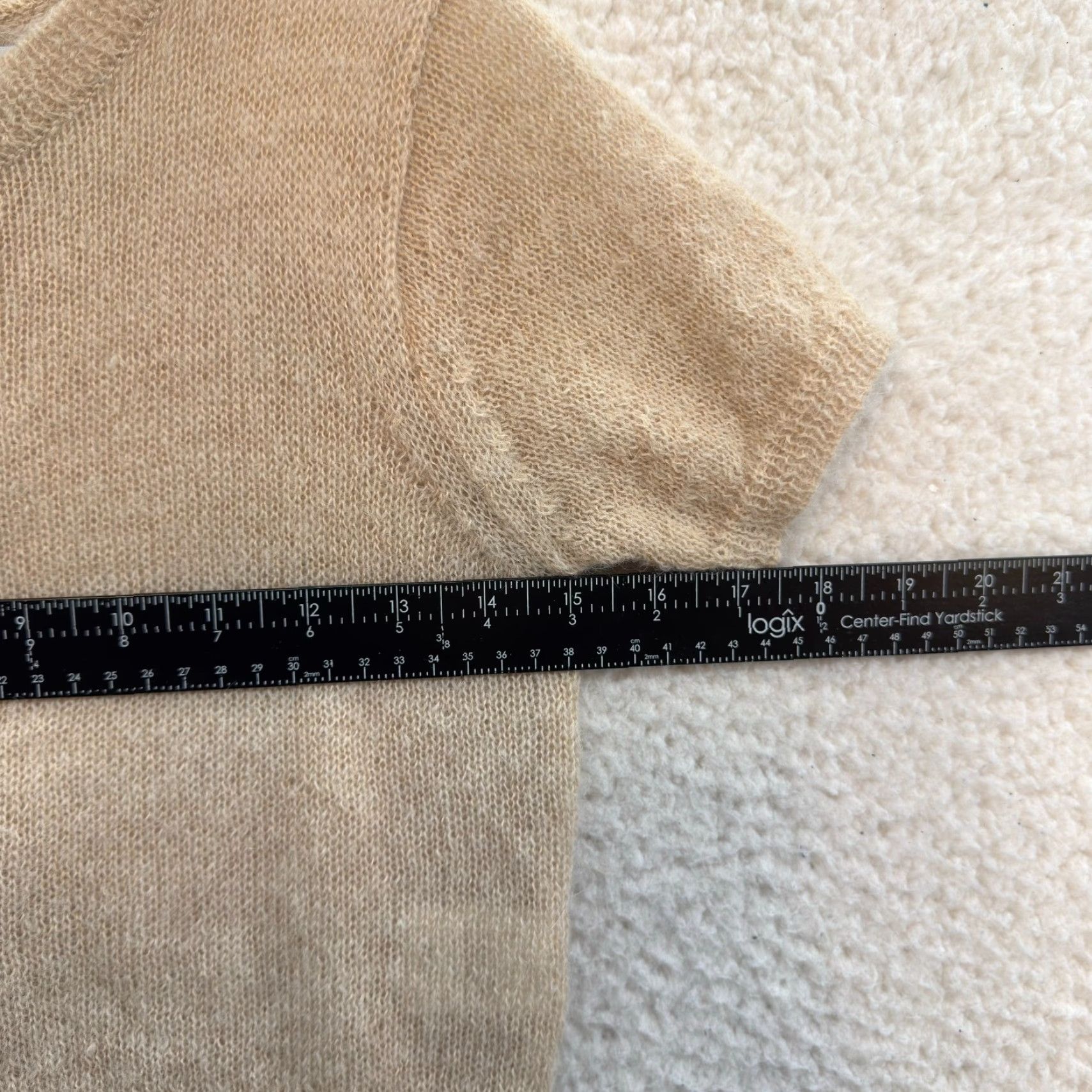 Vintage Glowny Spooning Crop Cardigan Top Beige Knit Short Sleeve Round Neck Women XS S Beige Basic Minimalist Korea US Size S / US 4 / IT 40 - 3 Thumbnail