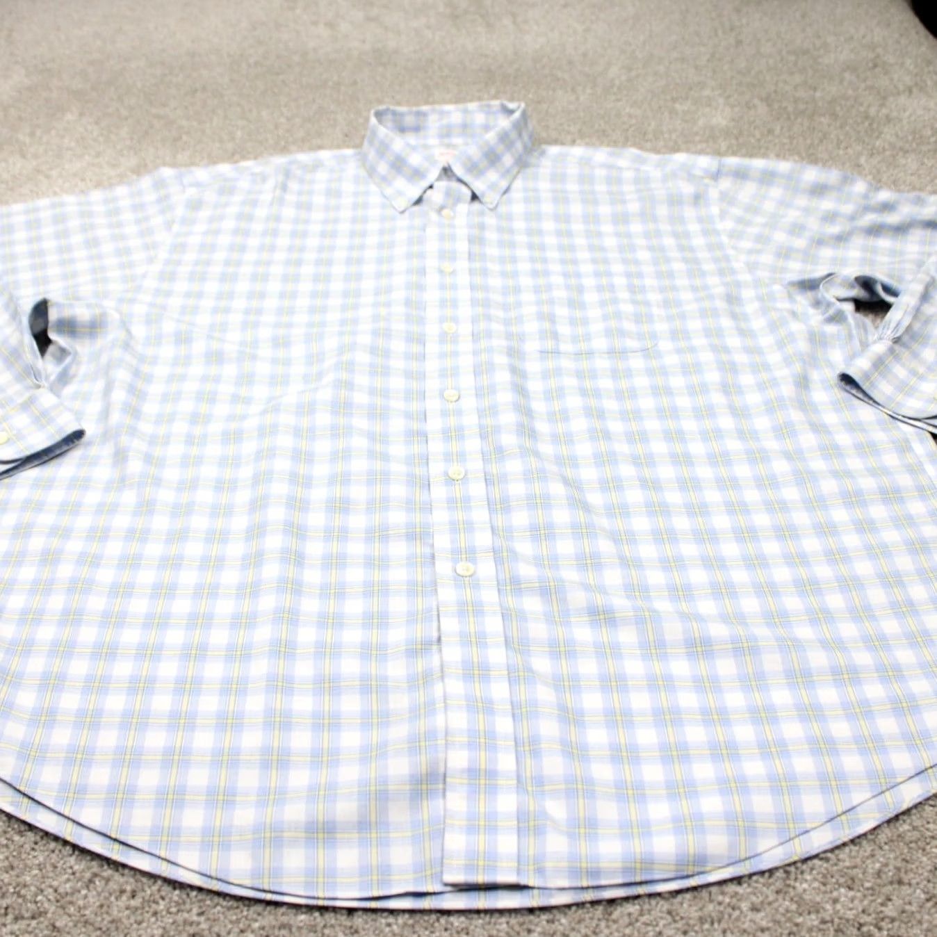 Brooks Brothers Brooks Brothers 346 Shirt Mens XL Button-Up Knit-Check Non-Iron Cotton Blue/Yellow Size US XL / EU 56 / 4 - 3 Thumbnail