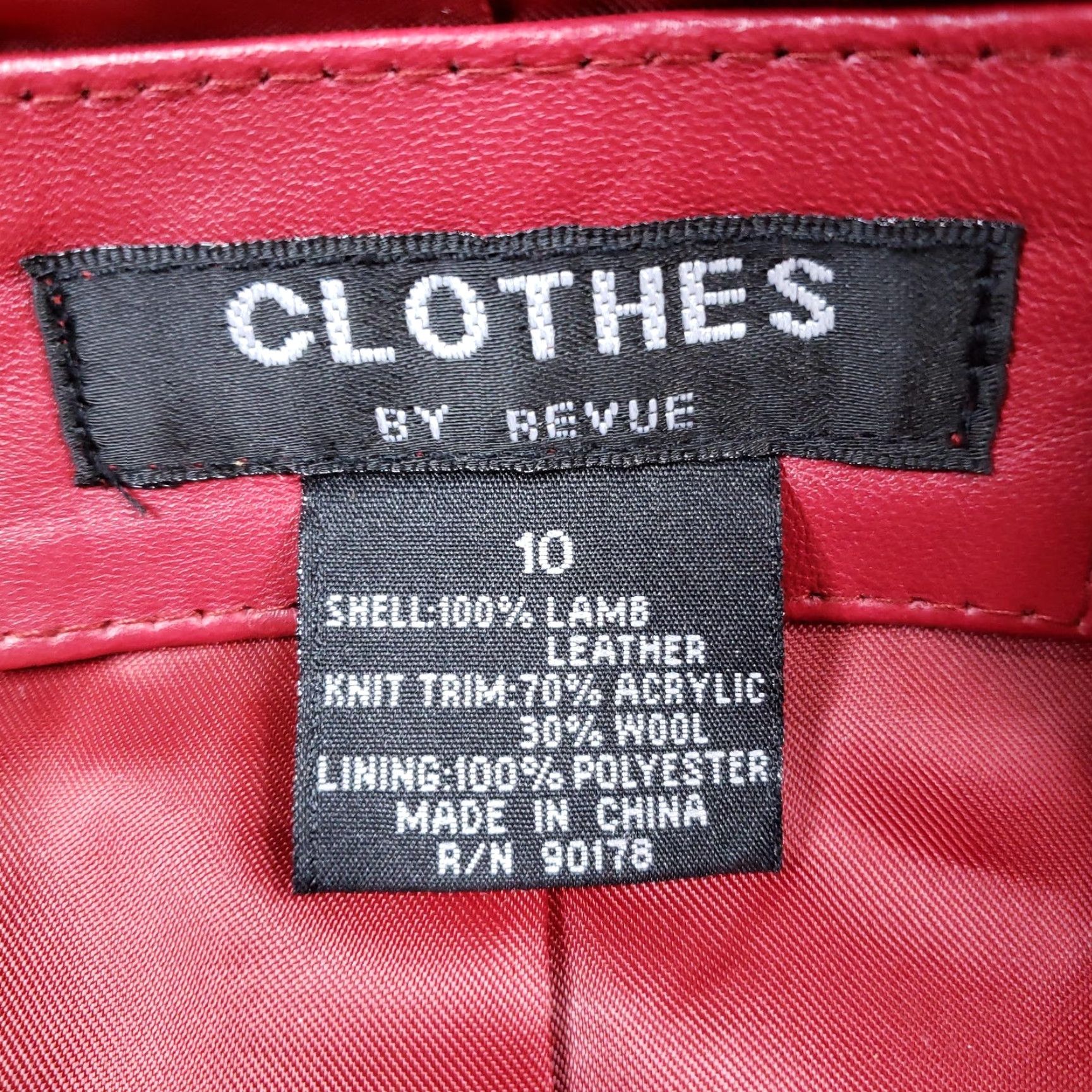 Vintage Clothes by Revue Jacket Womens 10 Red Quilted Lamb Leather Zip Front Knit Trim Size L / US 10 / IT 46 - 5 Thumbnail