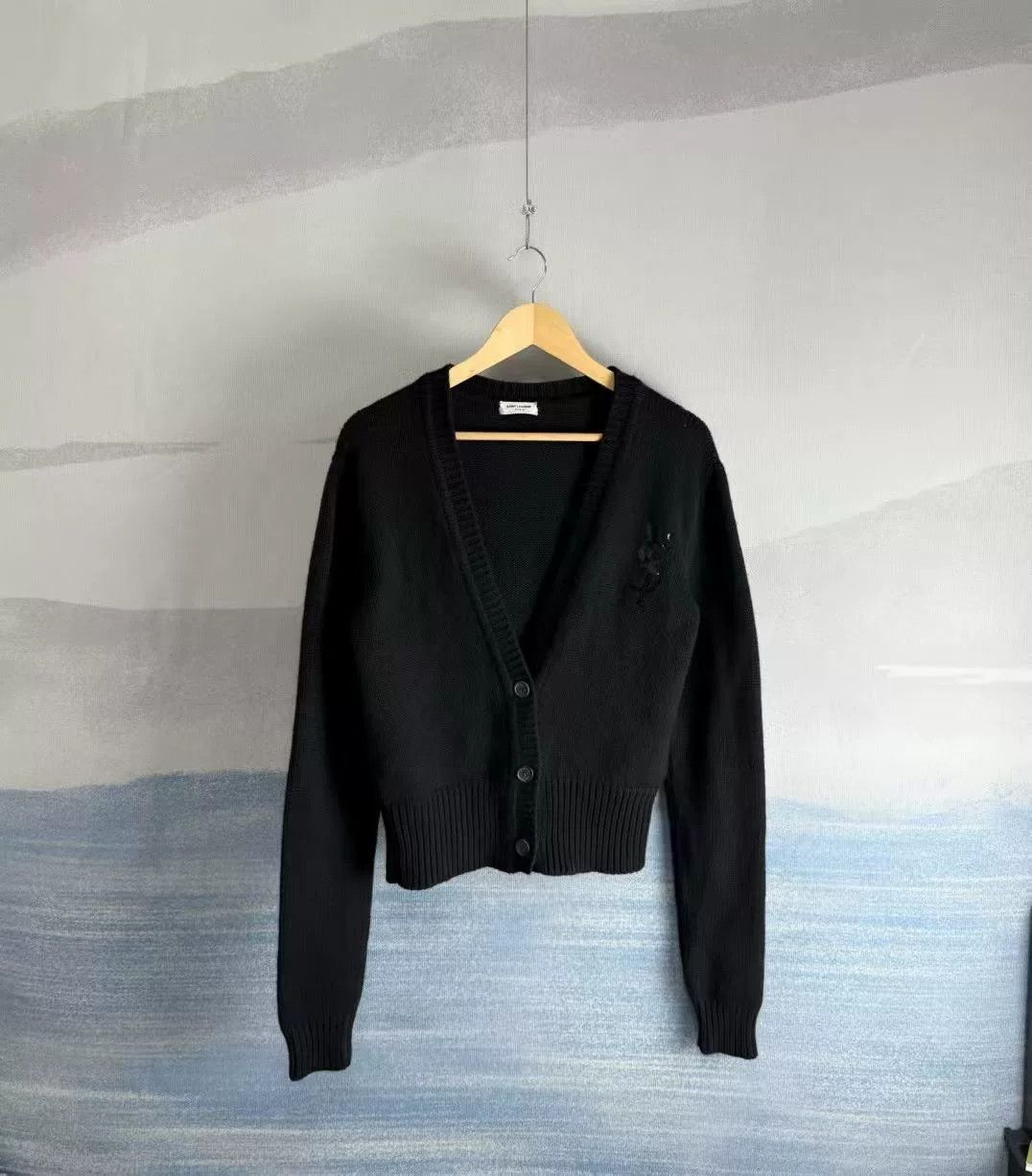 Saint Laurent Paris Saint Laurent SLP Black Sequin Logo Cardigan Size XS / US 0-2 / IT 36-38 - 1 Thumbnail
