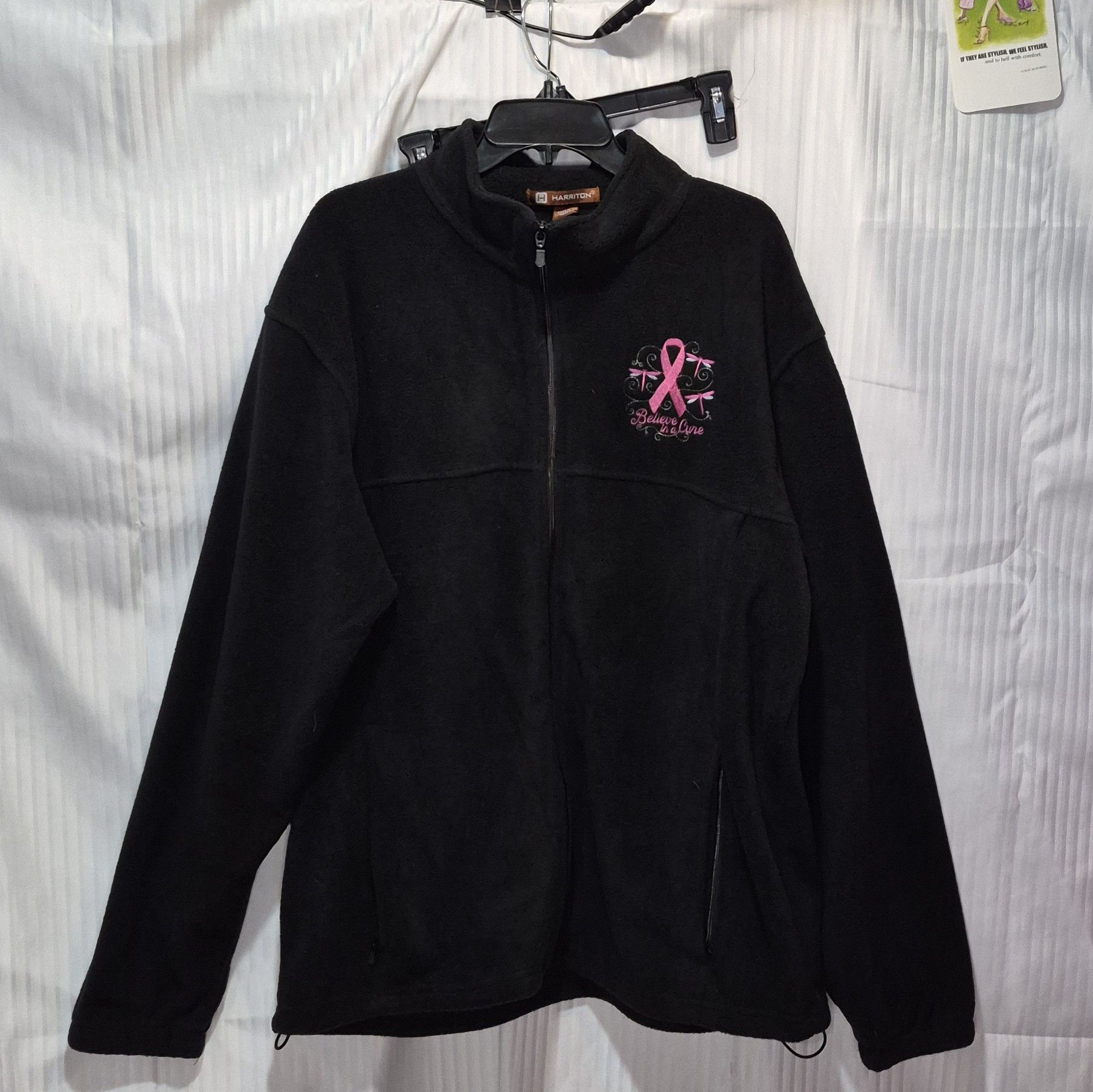 Harriton Black XL Fleece Zip-Up Jacket with Pink Ribbon- Harriton Size XL / US 12-14 / IT 48-50 - 2 Thumbnail