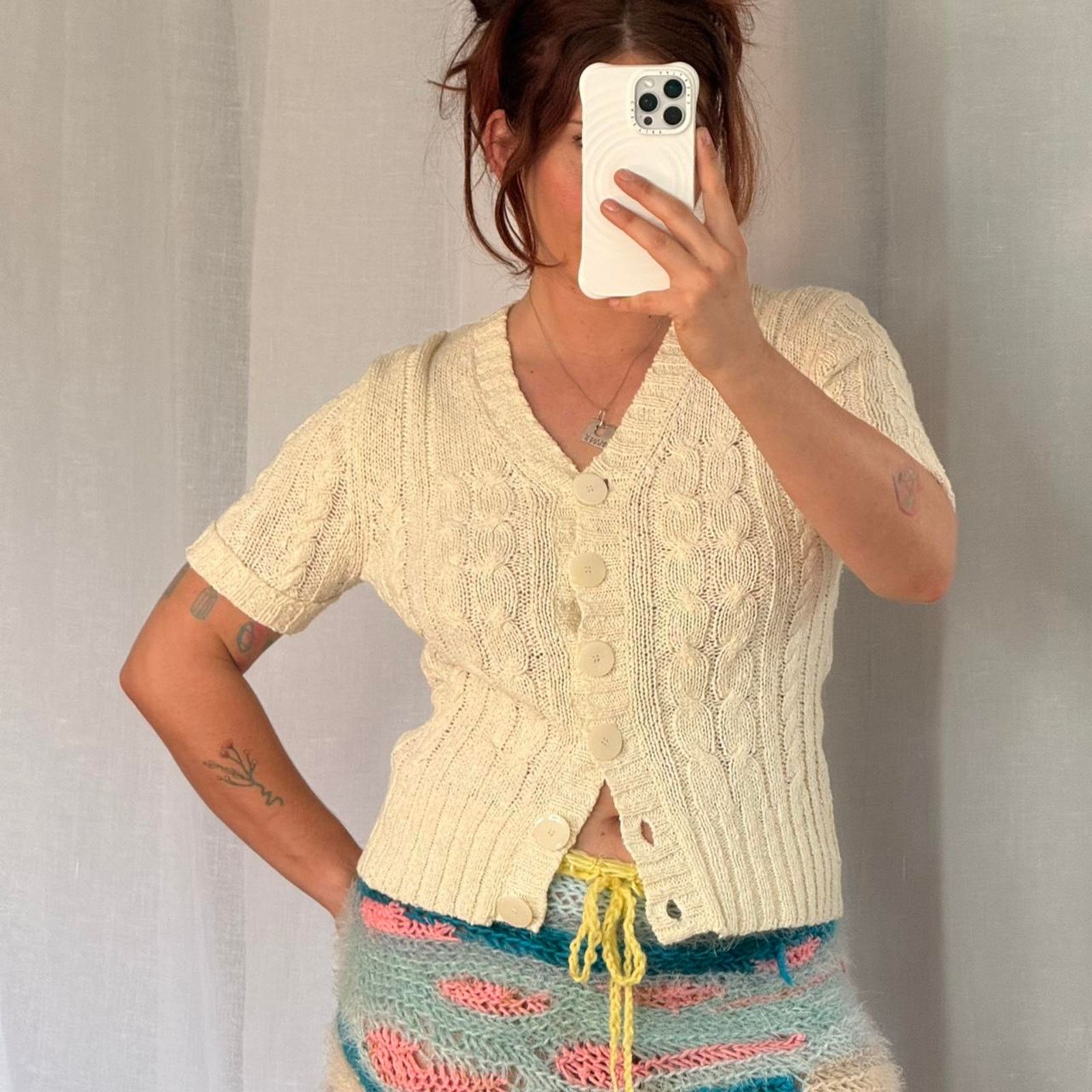 Vintage ✿ y2k cable knit short sleeve cardigan saint tropez west ✿ Size M / US 6-8 / IT 42-44 - 1 Thumbnail