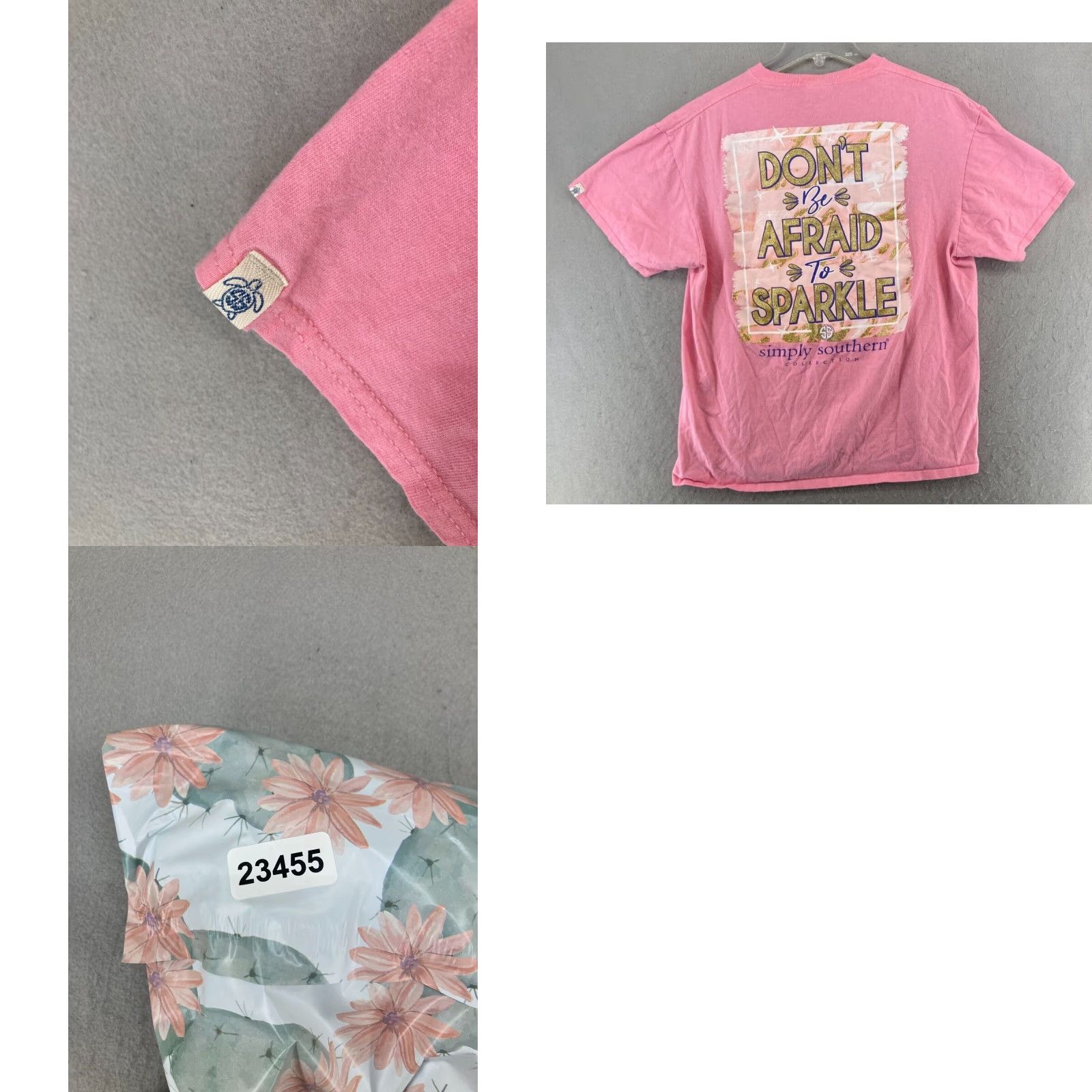 Pinko Simply Southern Women's T-Shirt Large Pink Graphic Print "Don't Be Afraid to Sparkle" Casual Crew Neck Regular Fit Size L / US 10 / IT 46 - 8 Thumbnail