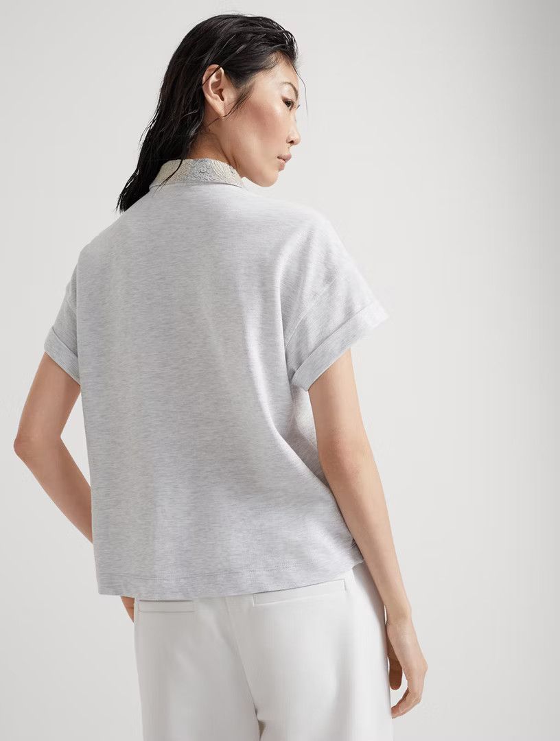 Brunello Cucinelli o1w1db10825 Polo T-Shirt in Natural/Grey Size S / US 4 / IT 40 - 3 Thumbnail