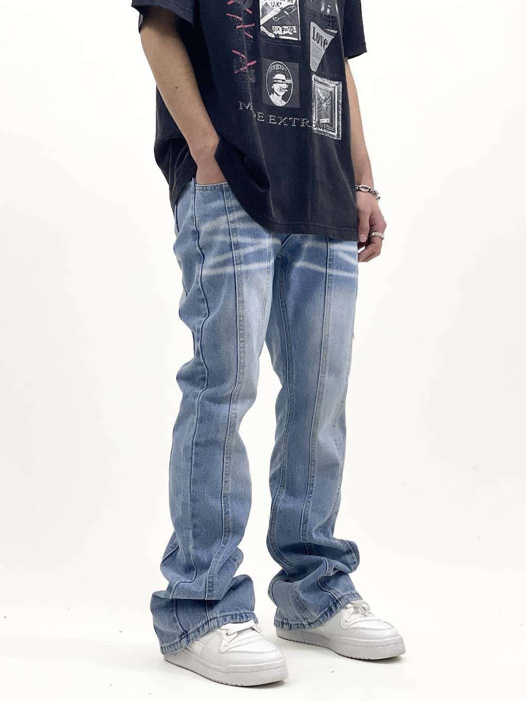 washed faded skate hiphop flared jeans