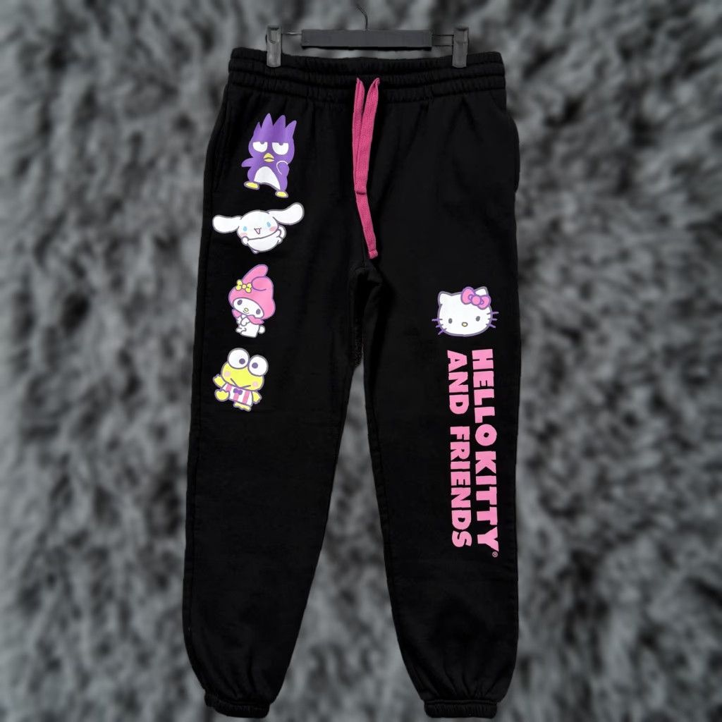 Vintage Sanrio Hello Kitty and Friends Jogger Pants Juniors L Black Kidcore Kawaii Pants Womens Size 36" / US 14 / IT 50 - 1 Thumbnail